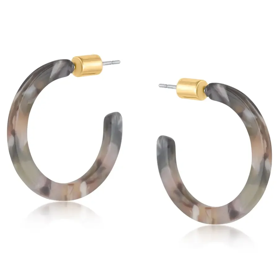 Big Metal London | Thin Resin Hoop Earrings - Brown Grey