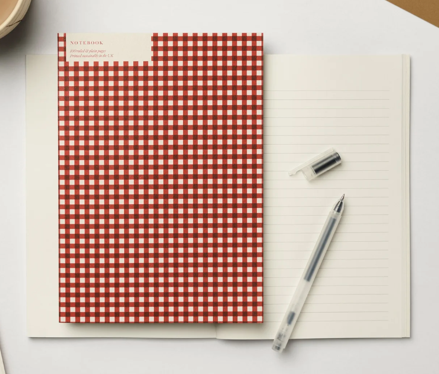 Kinshipped | A5 Red Gingham Ruled + Plain Notebook