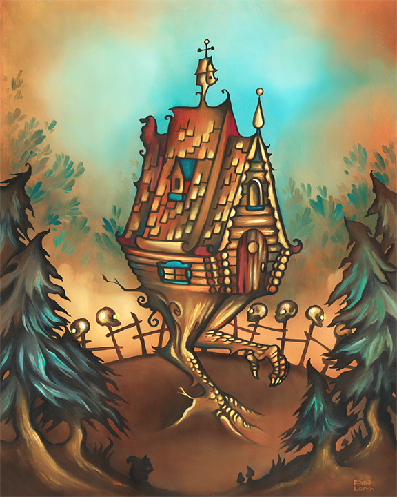Chicken Legged Hut (Baba Yaga's Hut) by Faina Lorah. This oil painting is from the Slavic Fairy Tale collection.