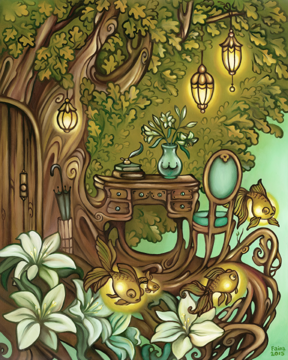 Among the Lilies by Faina Lorah. This oil painting is from the Inner Light collection.