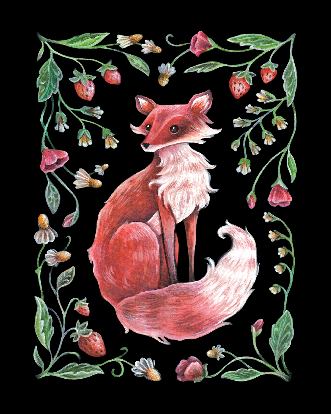 Frolicking Fox Folk Art by Faina Lorah. This watercolor painting is from the Wild Whiskers collection.