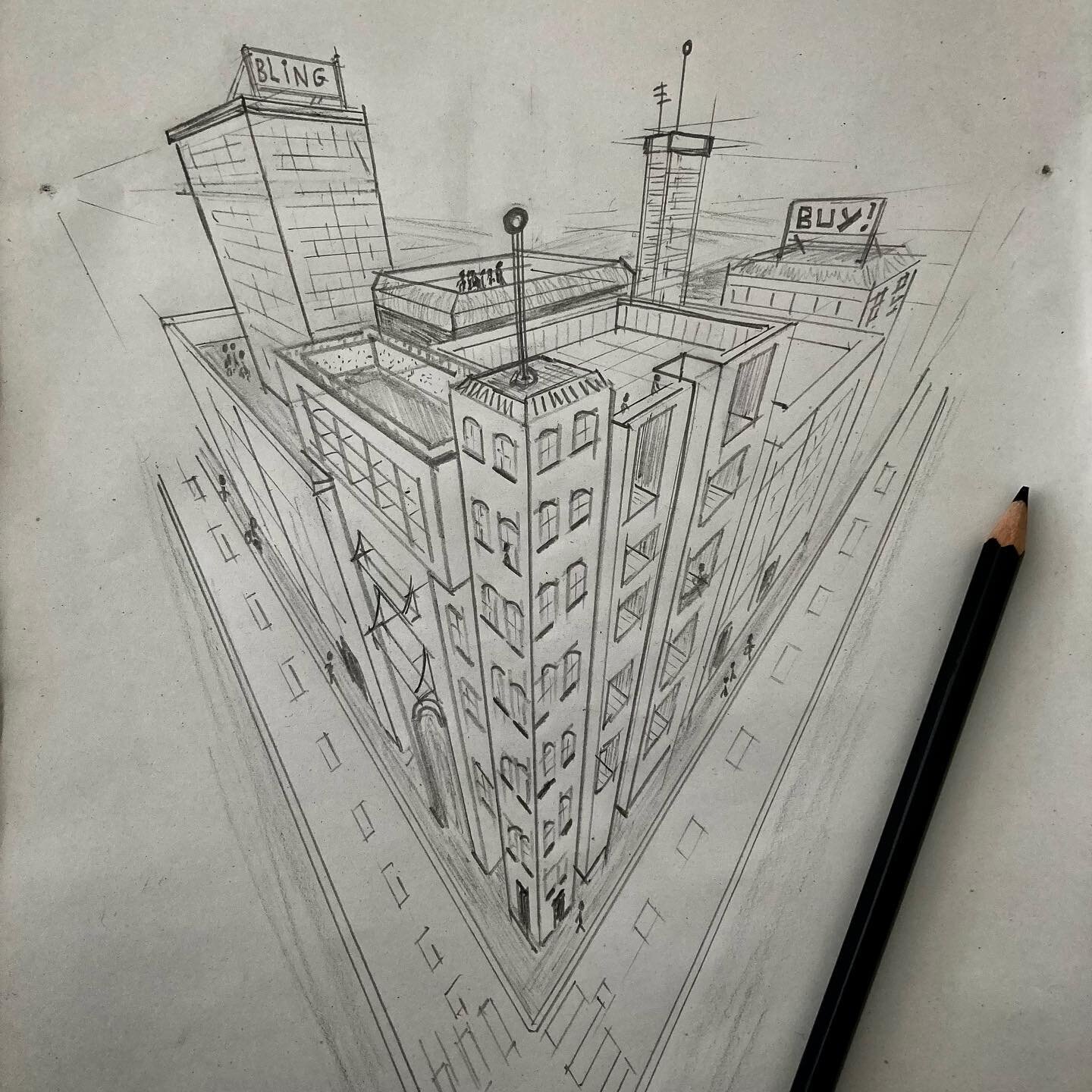 Reference points.
.
.
I tried my hand at some 3point #perspective cause I want to make some furniture sketches. But first we start bigger, like with a city for example:) #drawing #3ppp