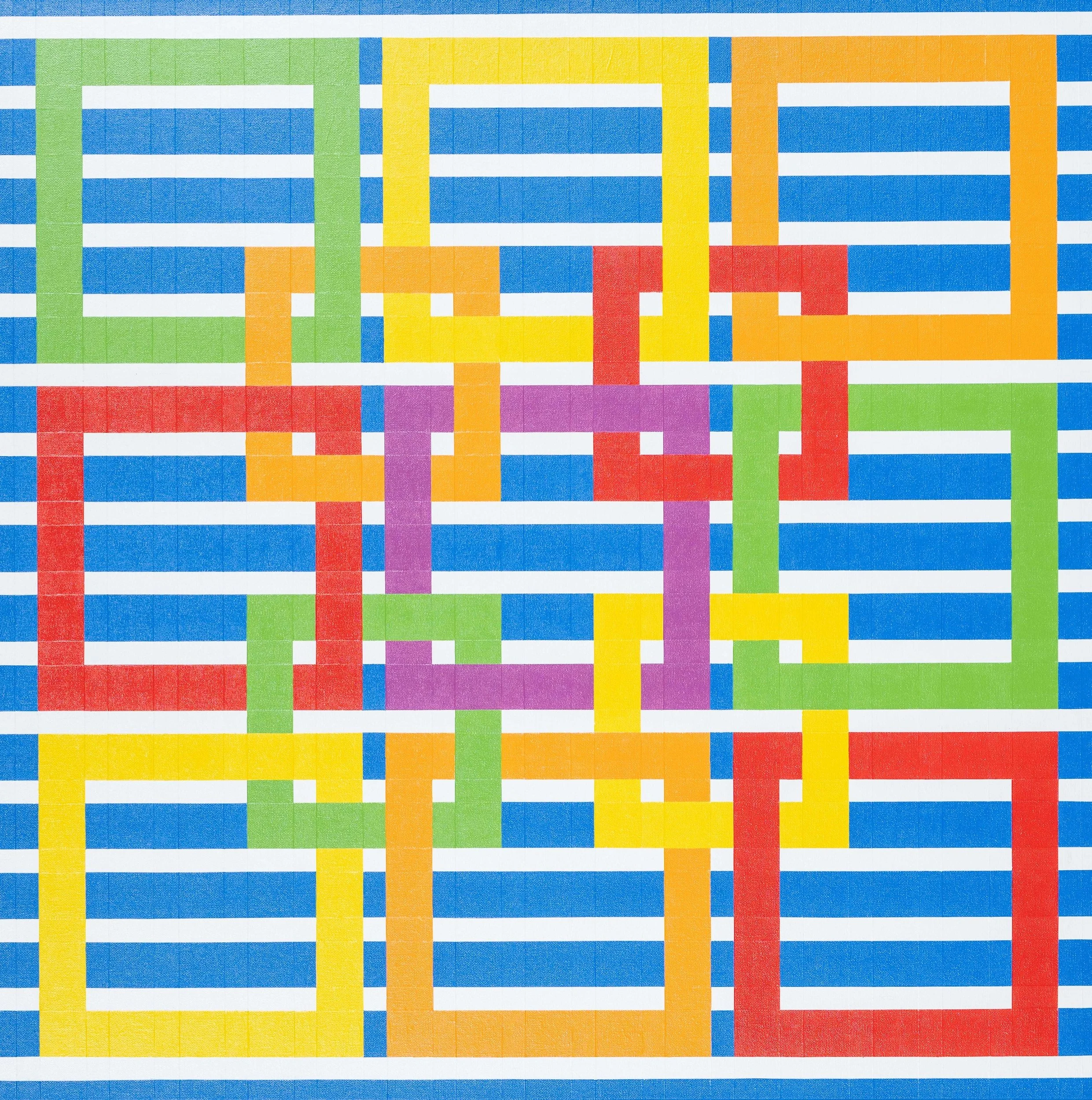   Purple Ring on Stripes (302),  11-2025 Acrylic on Canvas 36" x 36"