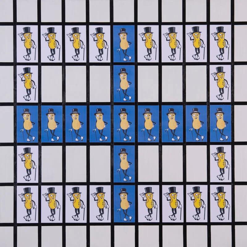  Mr. Peanut (081),  01-2021 Mixed Media, Paper and Acrylic on Panel 36" x 36" x 2"