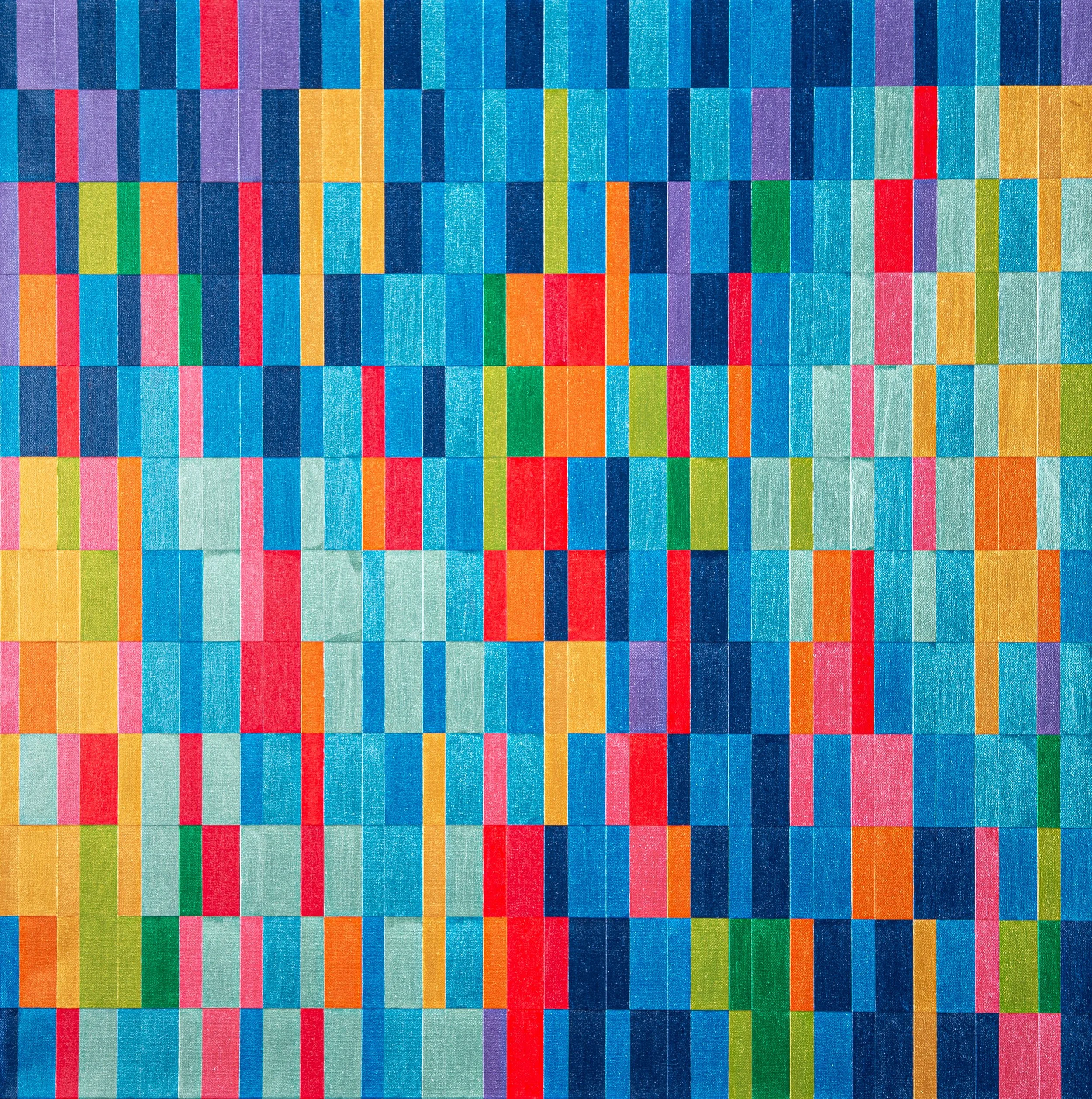  Metallic Blue, Yellow, Orange (150),  09-2022 Metallic Acrylic on Canvas 36" x 36" x 1 1/2"