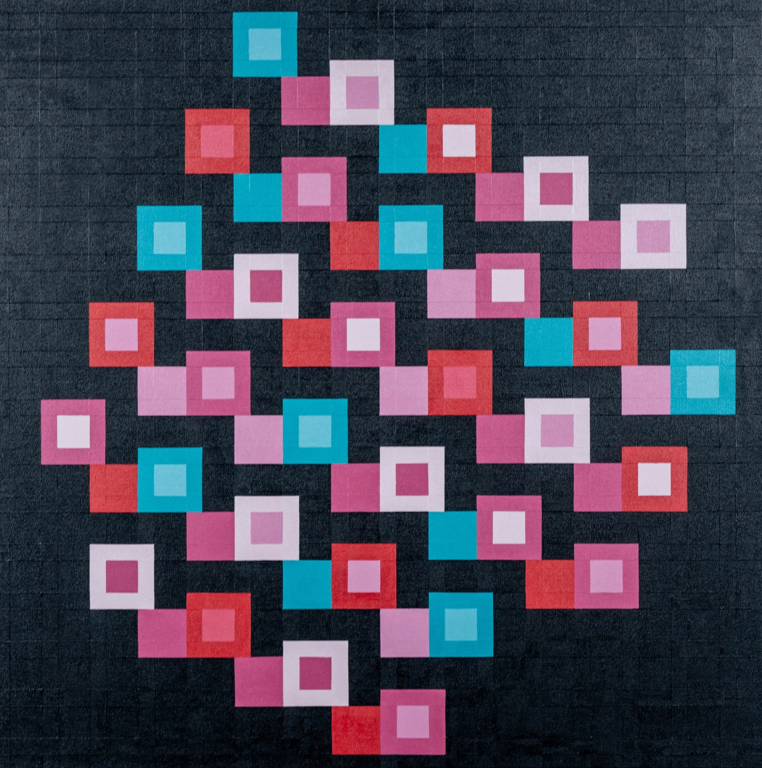  Pink and Teal Blossoms (301),  11-2025 Acrylic on Canvas 36" x 36"