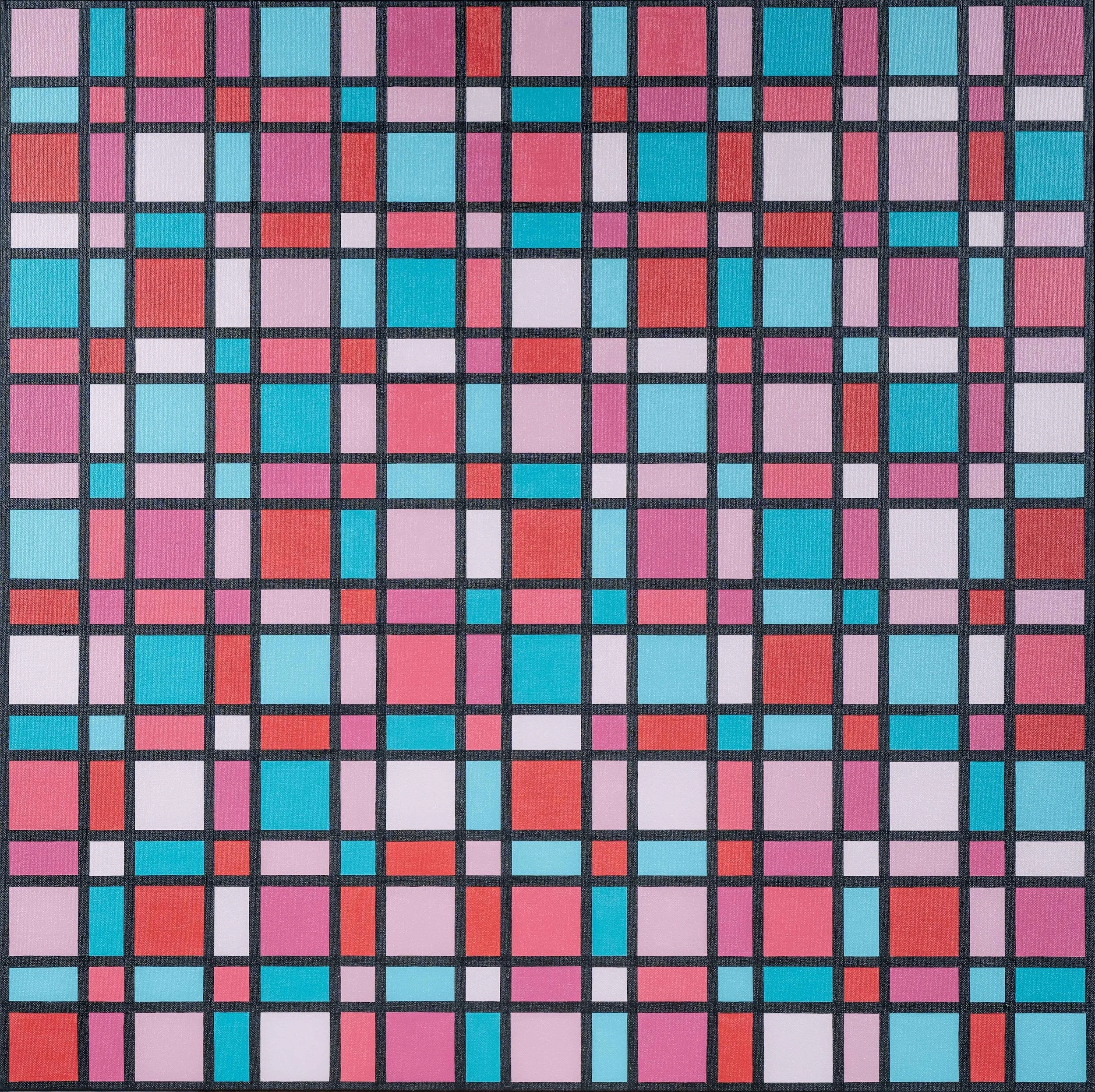  Pink and Teal Grid (300),  01-2026 Acrylic on Canvas 36" x 36"