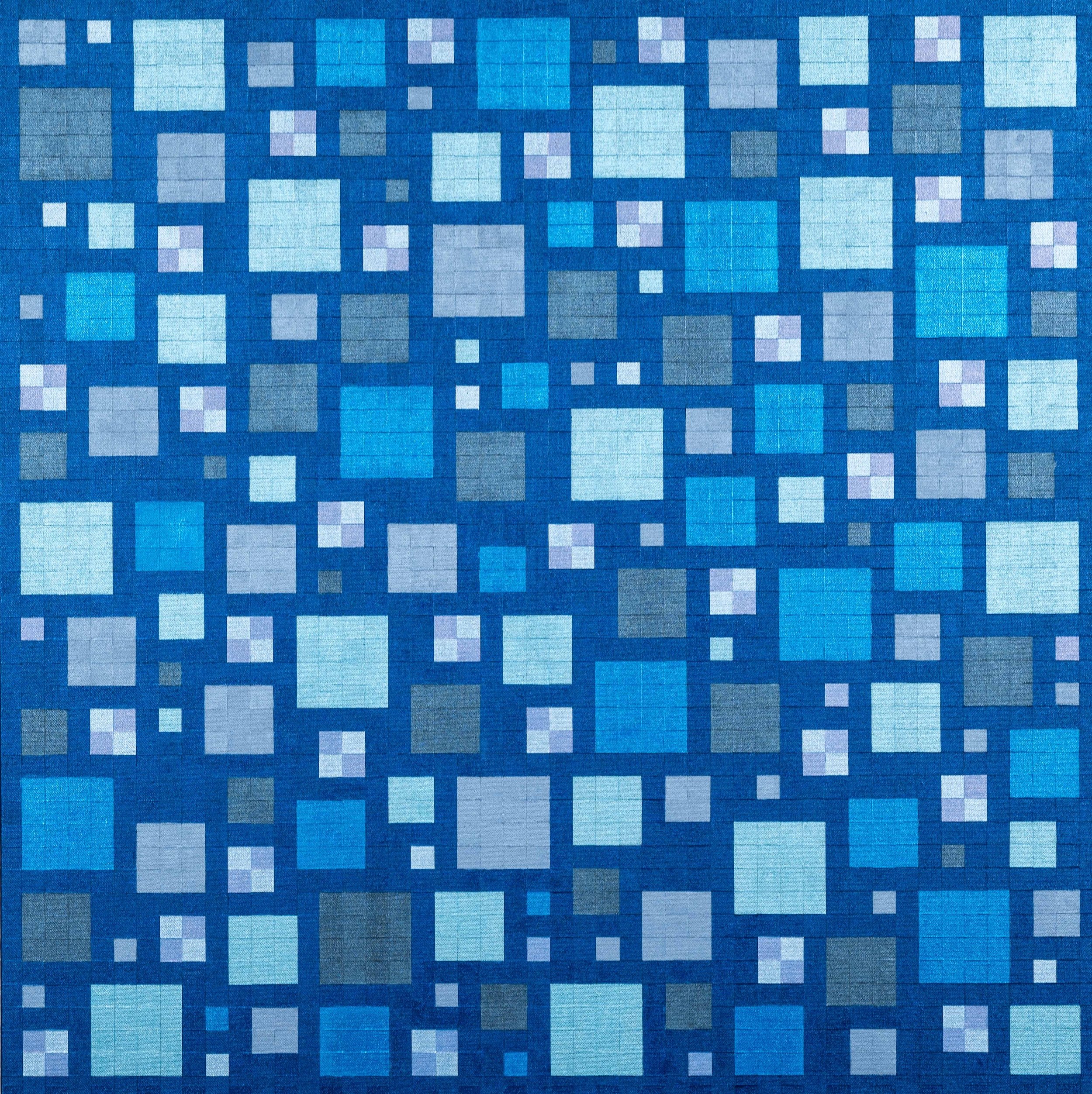 Blue and Gray Squares (304),  12-2025 Metallic Acrylic on Canvas 36" x 36"