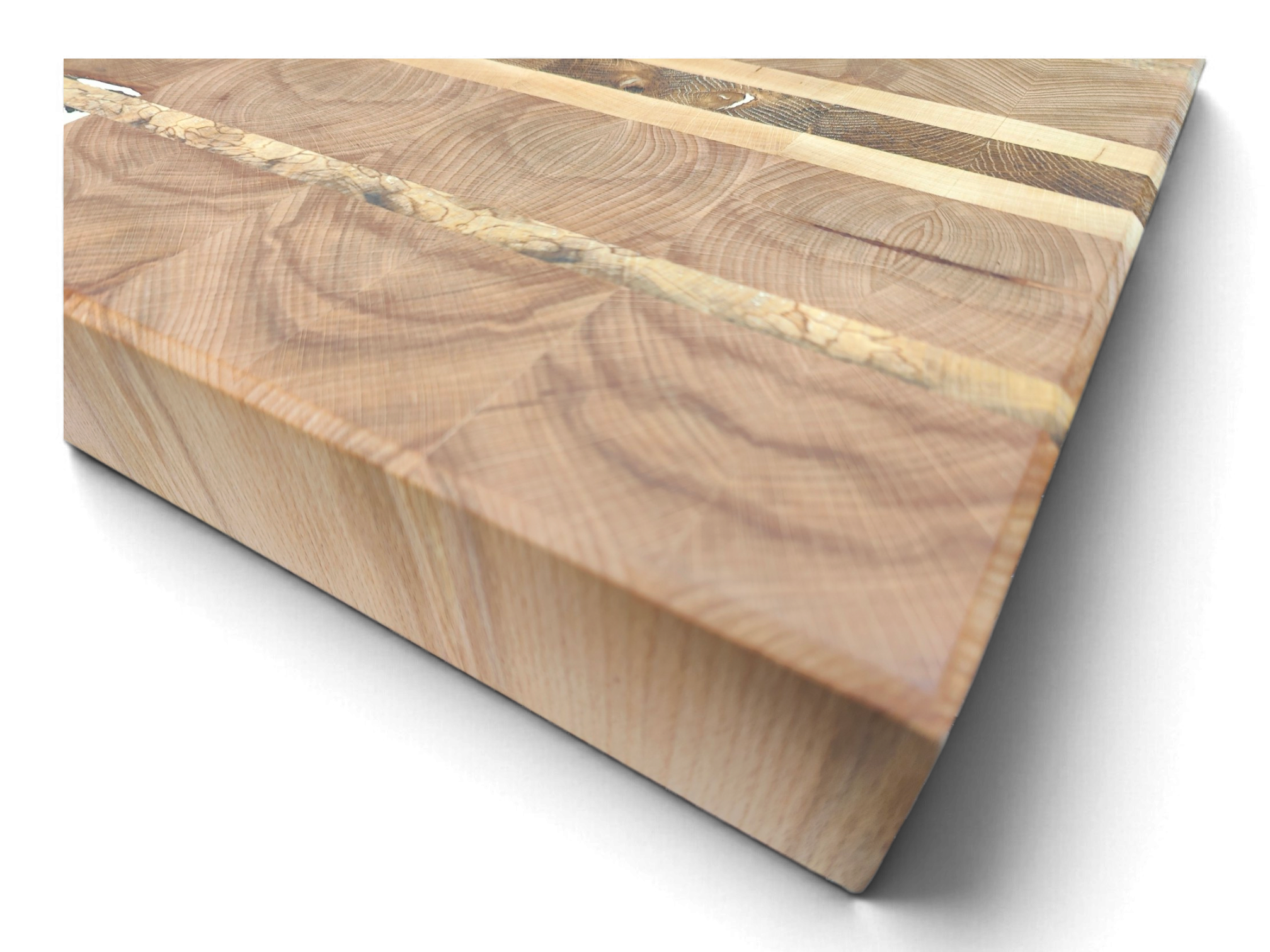 Flame beech and spalted beech end grain board, angled view