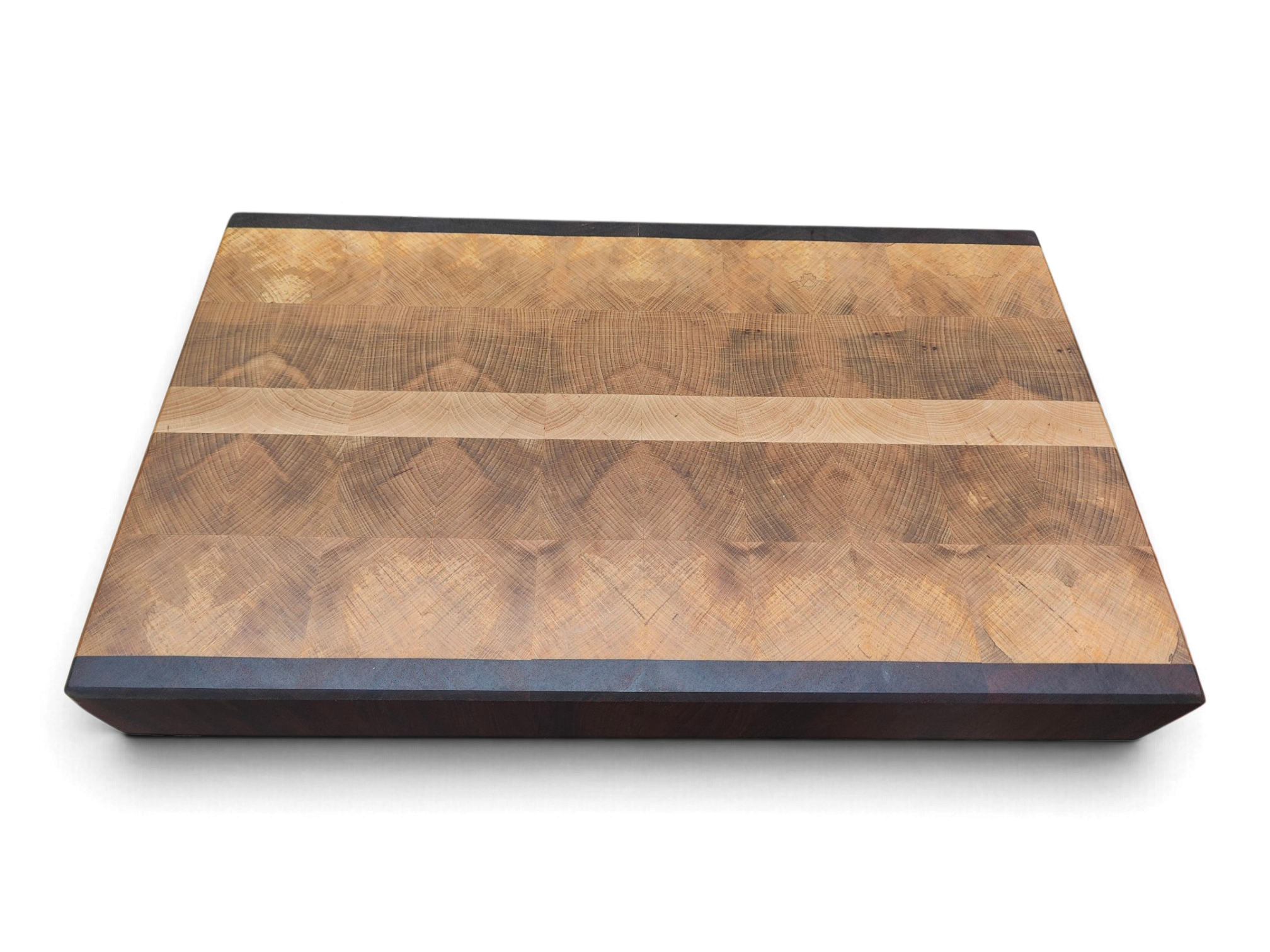 Irish flame beech end grain chopping board with pale beech centre strip