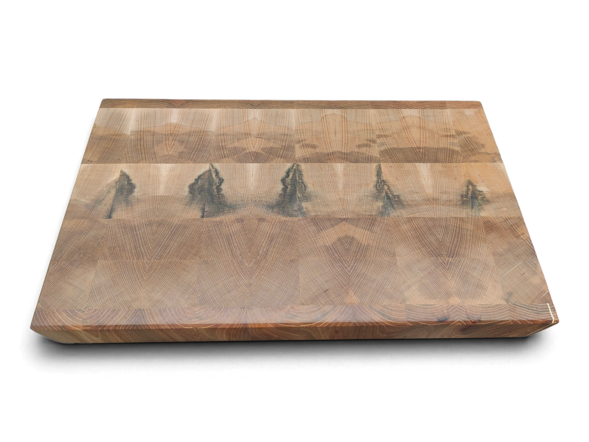 Irish flame beech end grain chopping board with wych elm strips