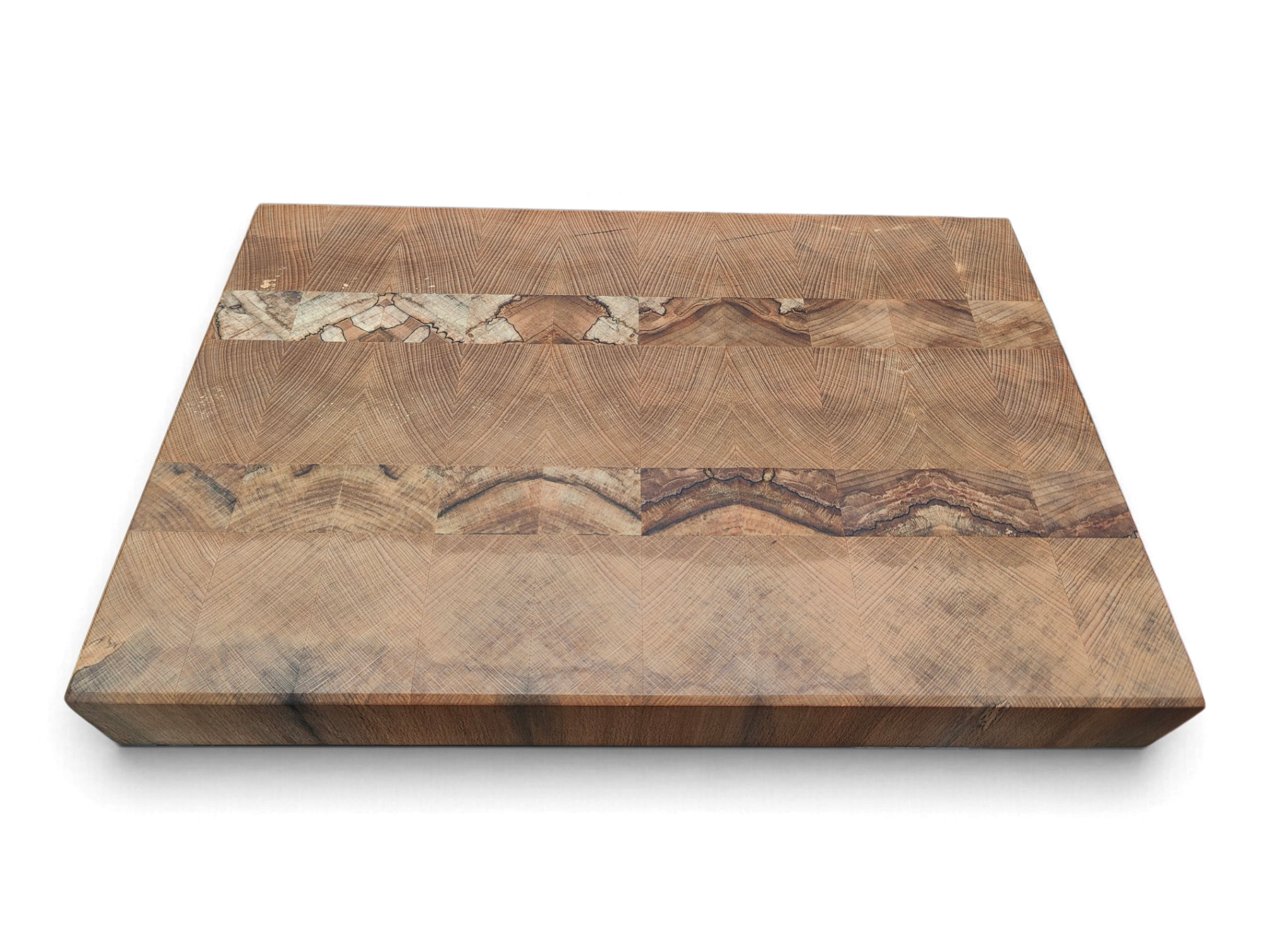 Irish flame beech end grain chopping board with spalted beech strips