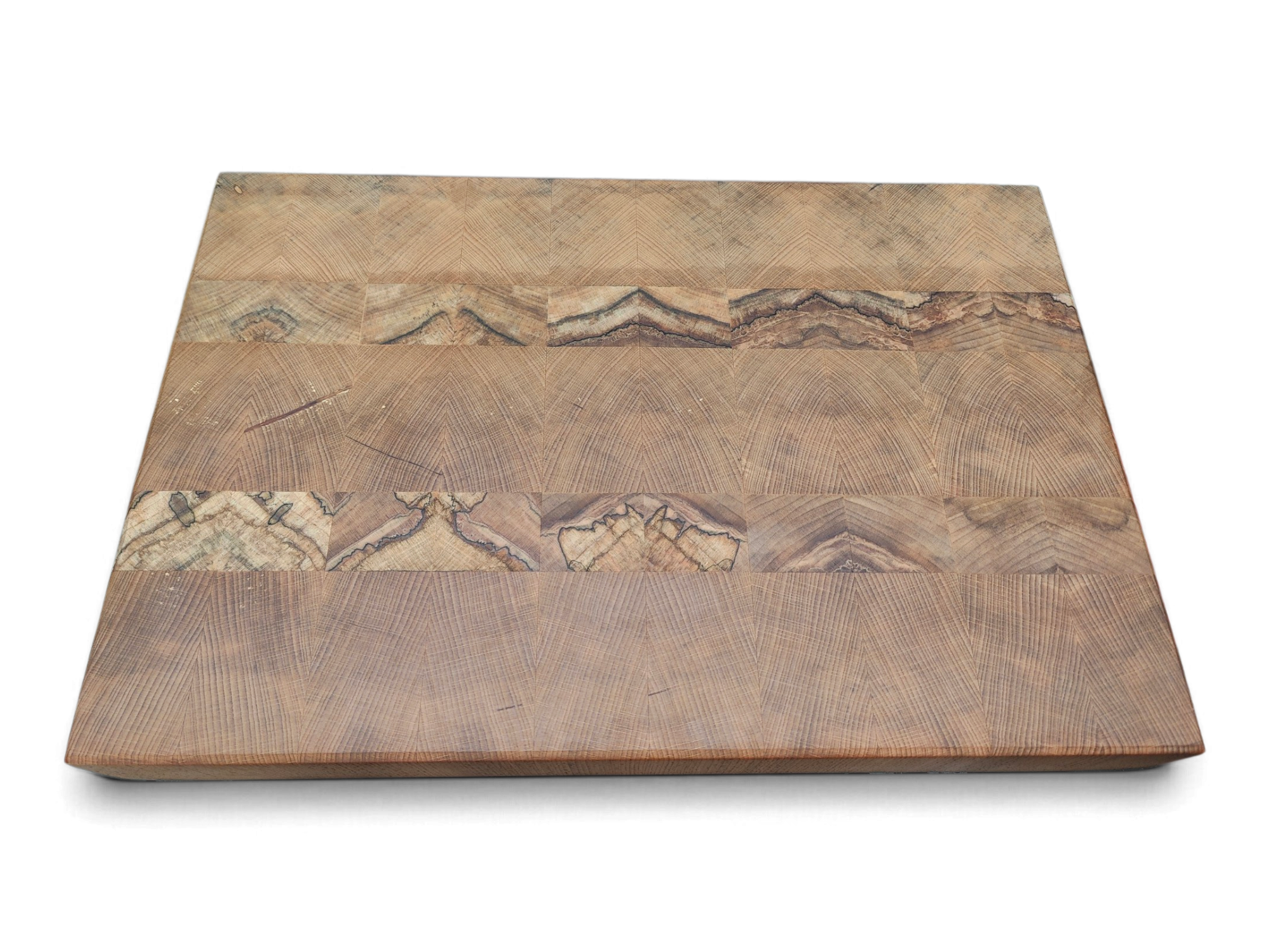 Two wide spalted beech strips across flame beech end grain