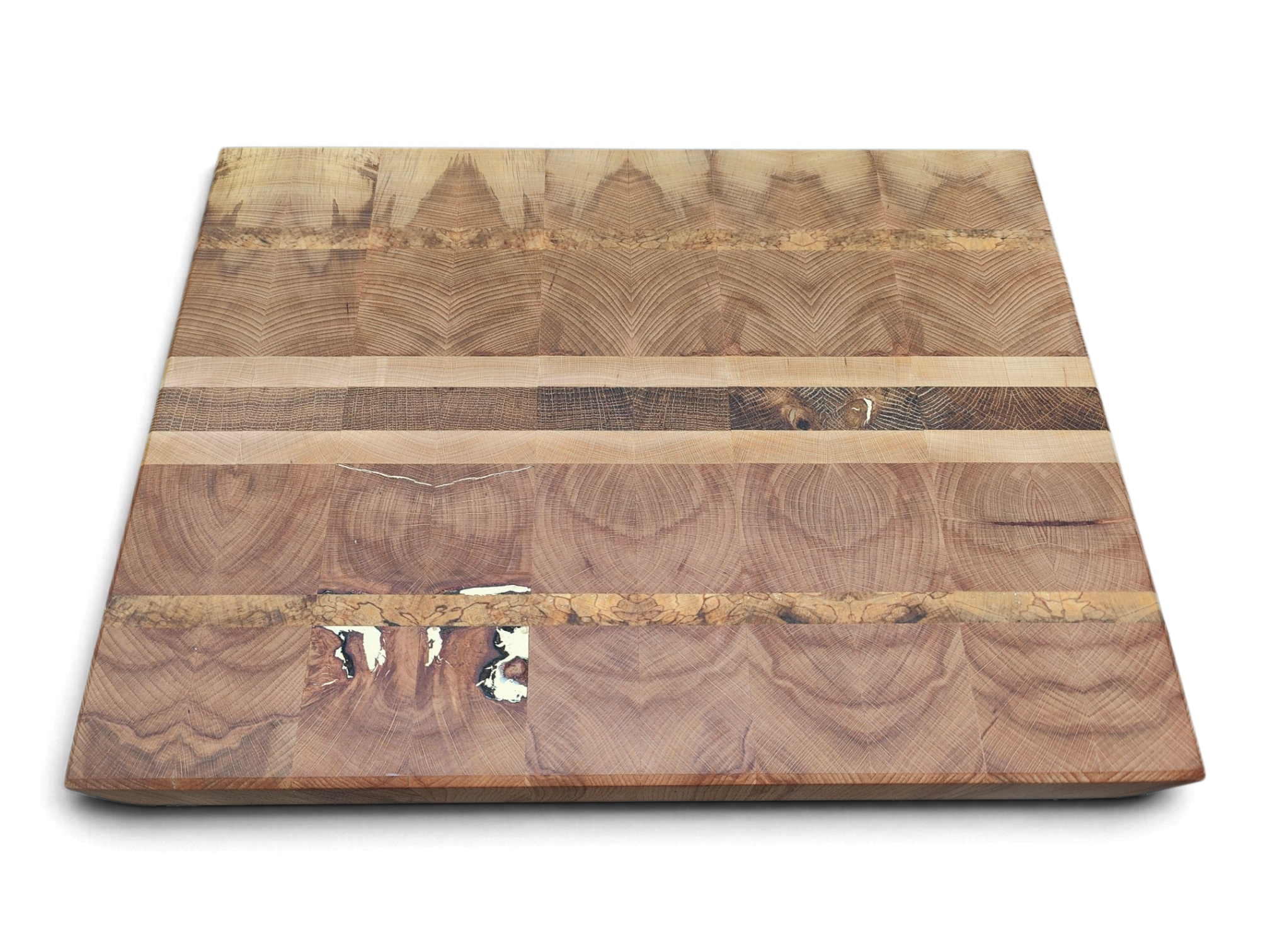 Narrow spalted beech strips across flame beech end grain