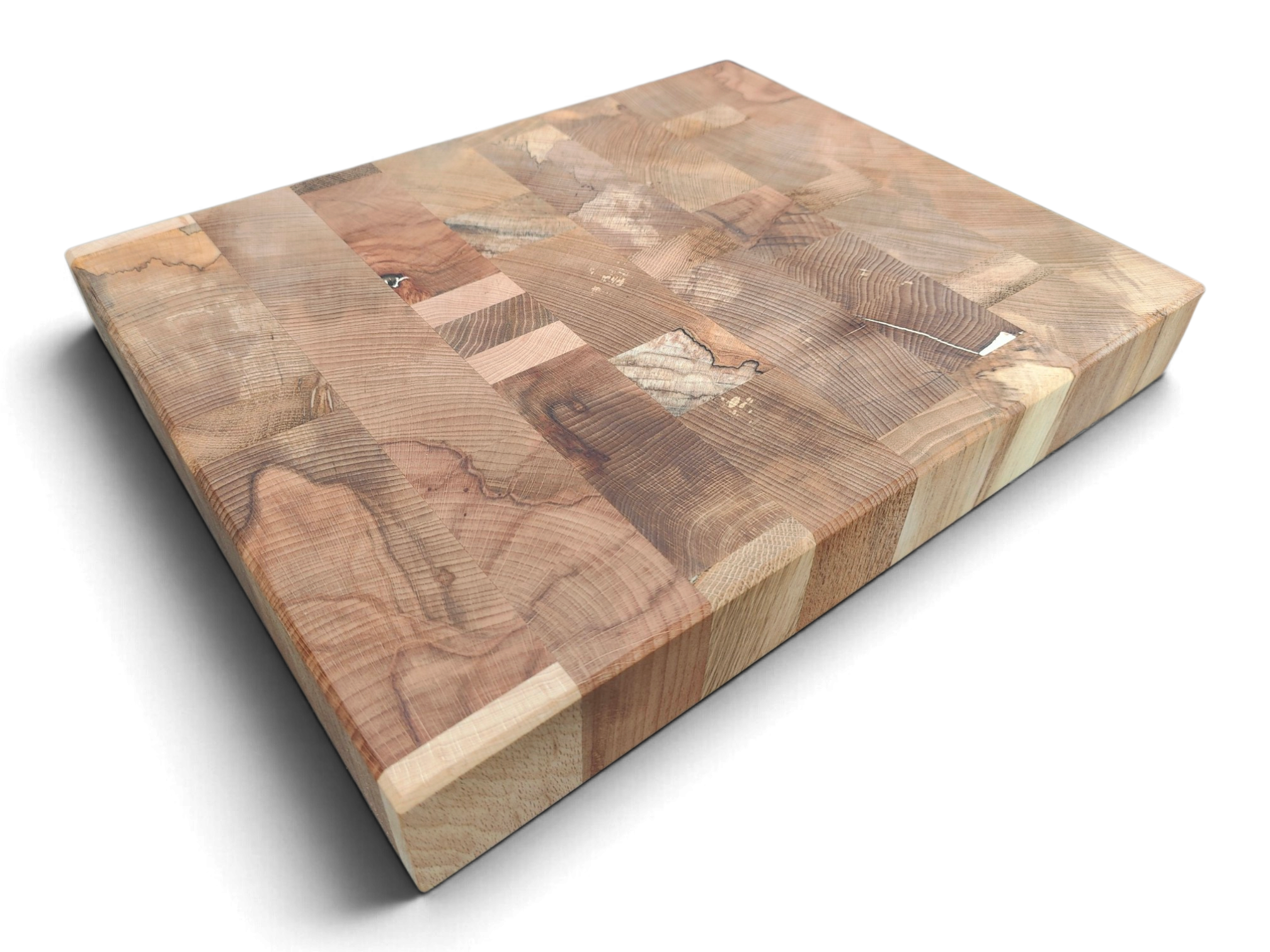 End grain chaos board made from offcuts, angled view