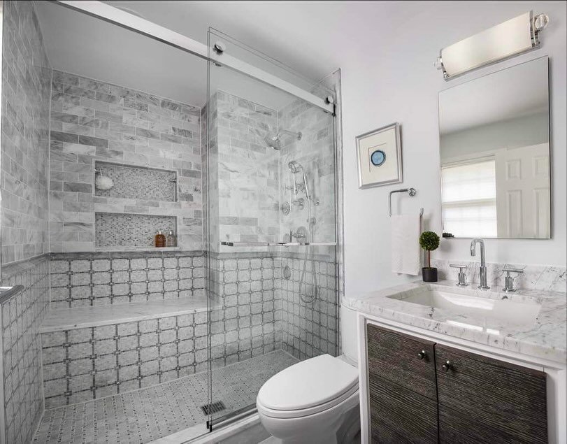 Bathrooms always present their own design challenges. In this case, we transformed two bathrooms&mdash;a primary and a basement bathroom&mdash;for a client in McLean, VA.

For the primary bath, we chose all marble with an elegant array of mixed patte