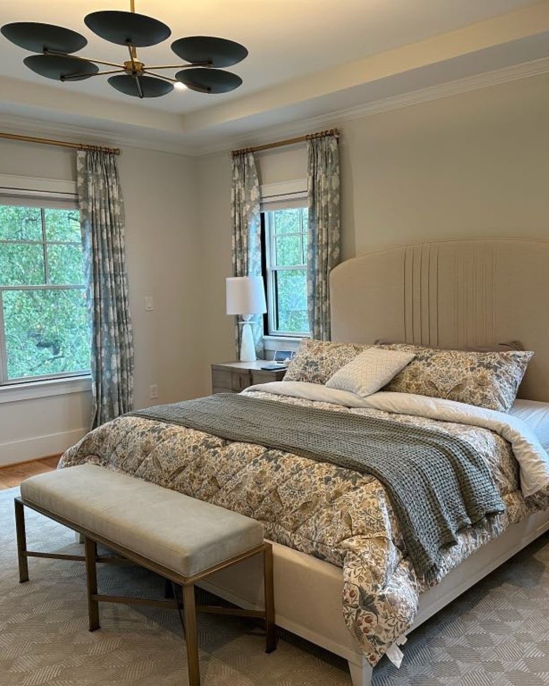 Layered textures, soothing tones, and subtle patterns come together to create a bedroom that&rsquo;s elevated and easy to live in. 

From the floral drapery to the tailored bench and reading nook, every detail is intentional and grounded in comfort.
