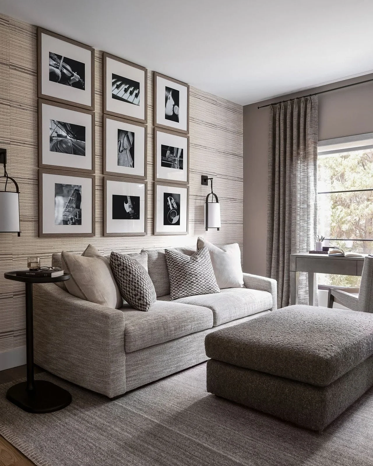 There&rsquo;s something special about incorporating artwork that reflects a homeowner&rsquo;s passions. 

In this space, the collection of music-inspired black-and-white photography adds a refined, gallery-like layer &mdash; grounding the room with r