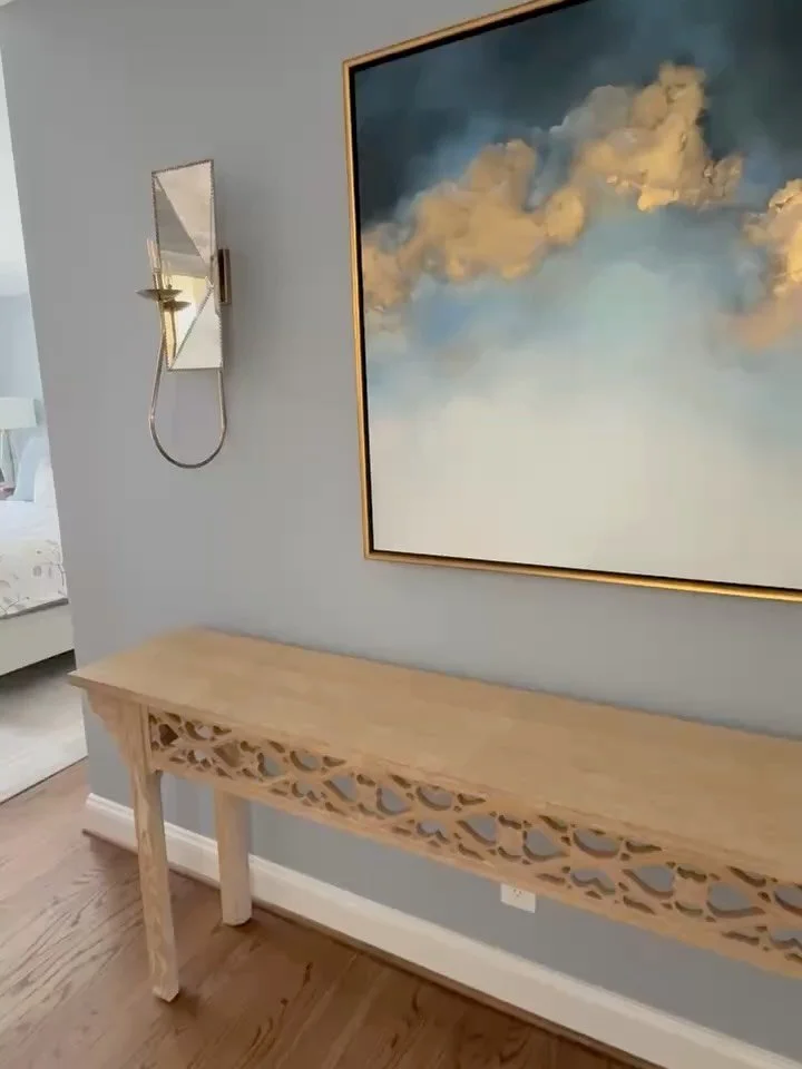 I&rsquo;ve shared a few views of this Fairfax, VA primary suite over the past couple of months, but have yet to feature the bed, which really anchors the space.

In this room, every element was chosen to support a sense of calm &mdash; from the soft 