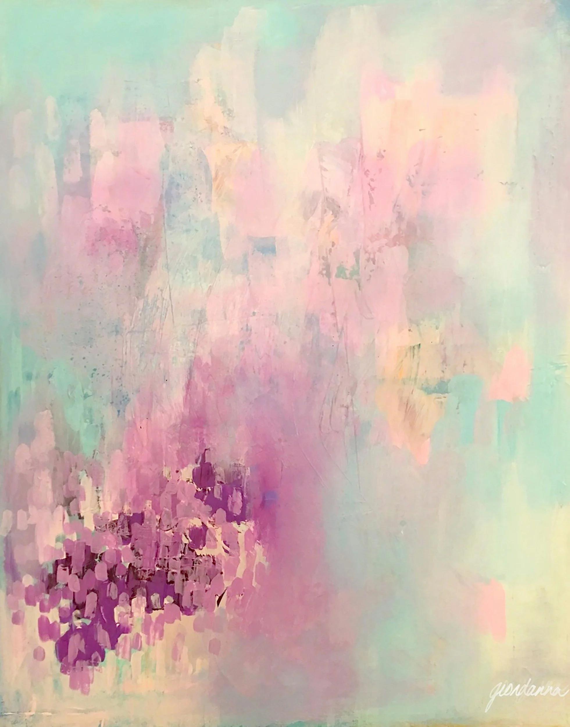 Abstract pink, purple, and teal art