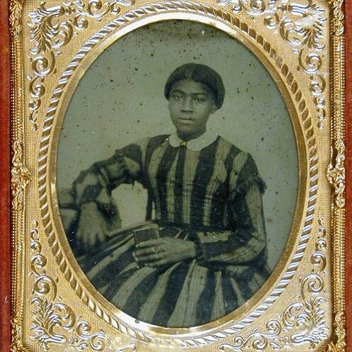 c mid to late 19th century gold-cased studio portrait of a young woman wearing striped dress 

{*just finished planning out my October schedule, then I blinked and the calendar read November. I have no clue where that time went, but I don&rsquo;t wan