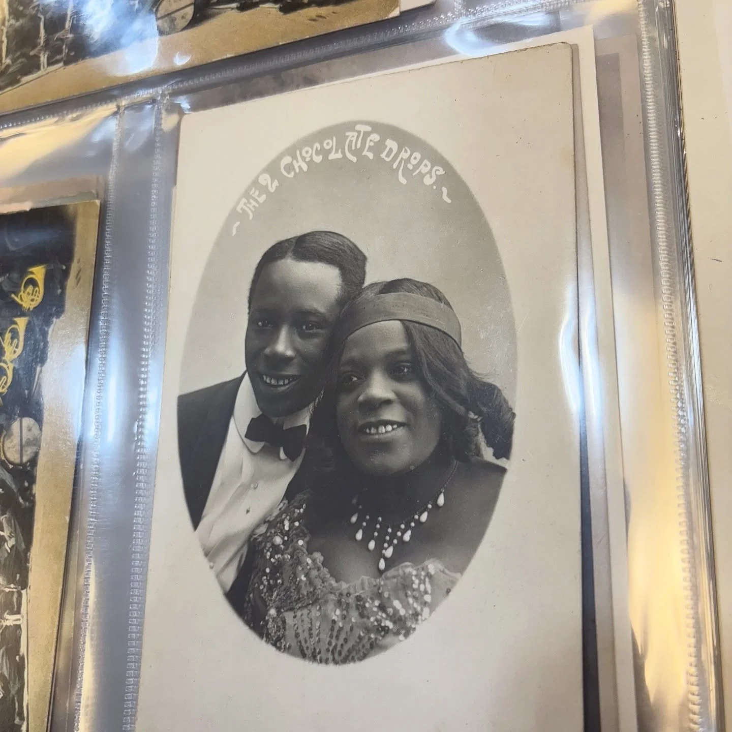 c early 1900s, portrait of a young man and woman with inscription that reads, &ldquo;The 2 Chocolate Drops&rdquo; 🤎 
 
{*anybody familiar with them? They were definitely a stage act, possibly vaudeville performers&hellip; I got nothing beyond that, 