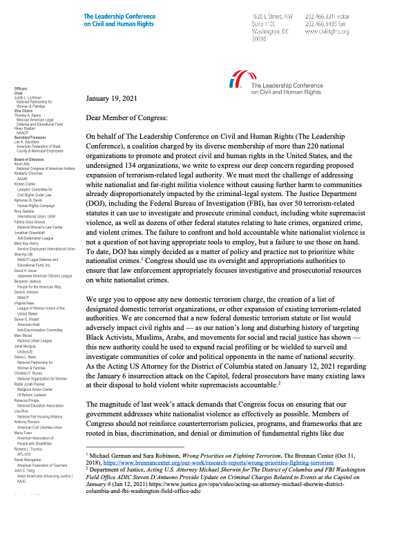 AAI Joins Over 330 Organizations Expressing Concern Regarding Proposed Expansion of Terrorism-Related Authority
