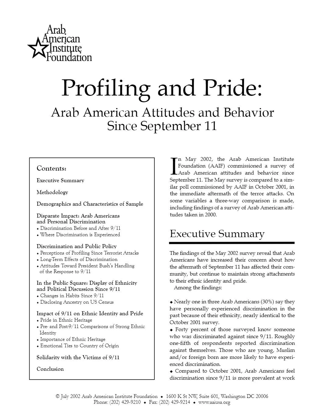 Profiling and Pride: Arab American Attitudes and Behavior Since September 11