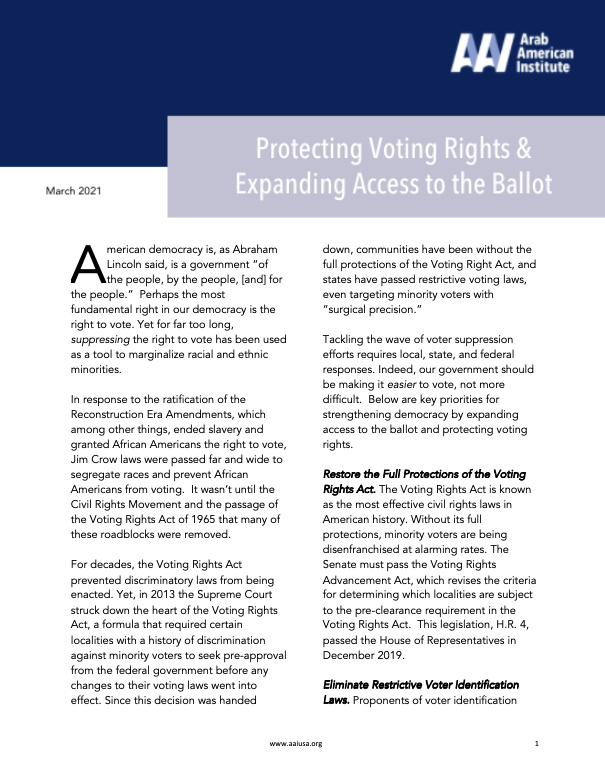 AAI Issue Brief: Protecting Voting Rights &amp; Expanding Access to the Ballot