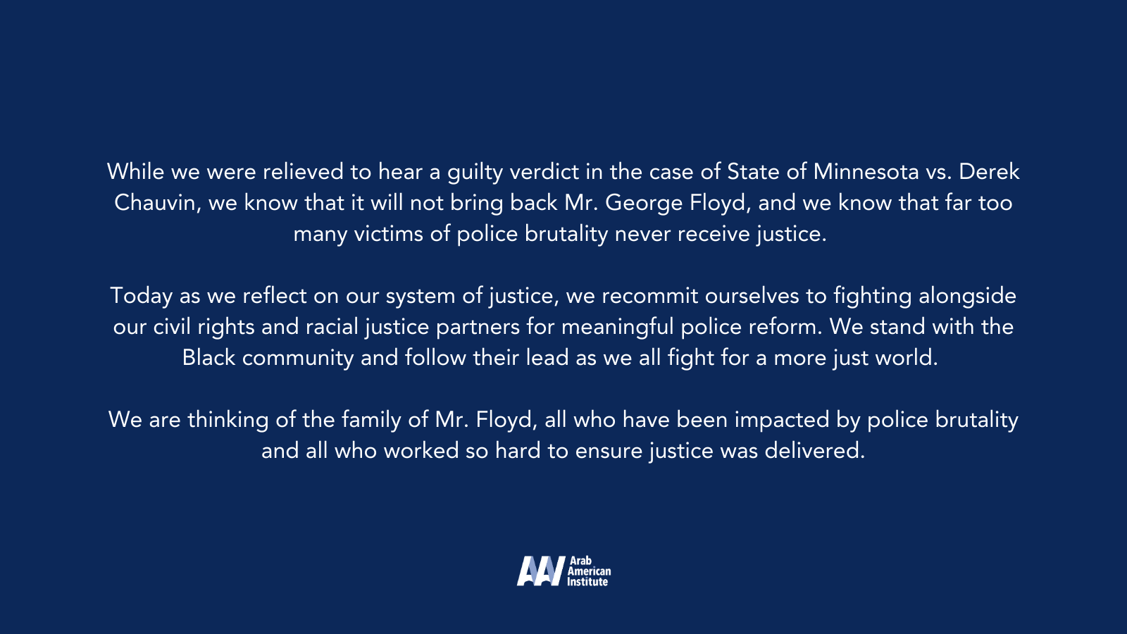 AAI Statement On State of Minnesota V. Derek Chauvin