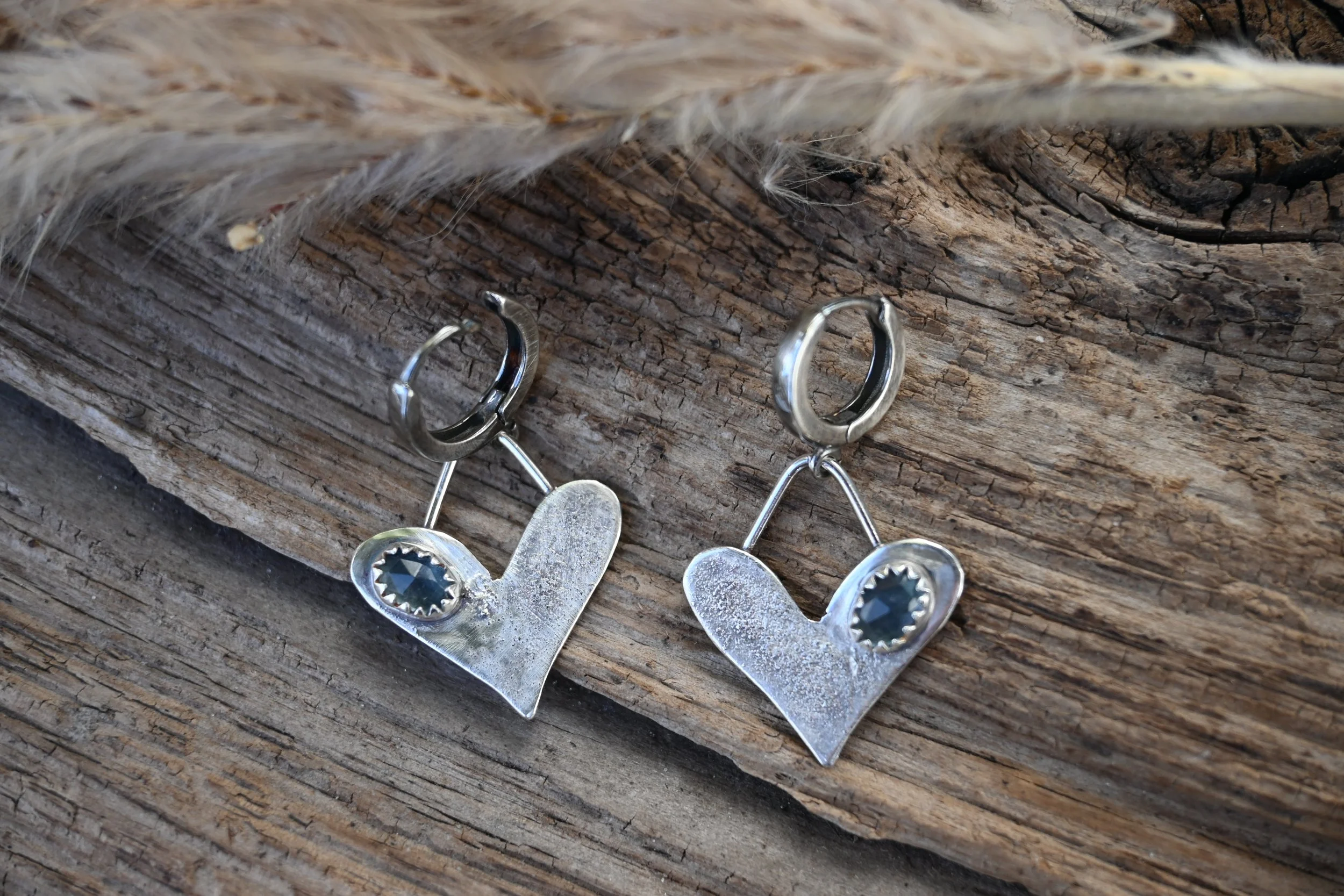 earthy stone handmade metalwork earrings