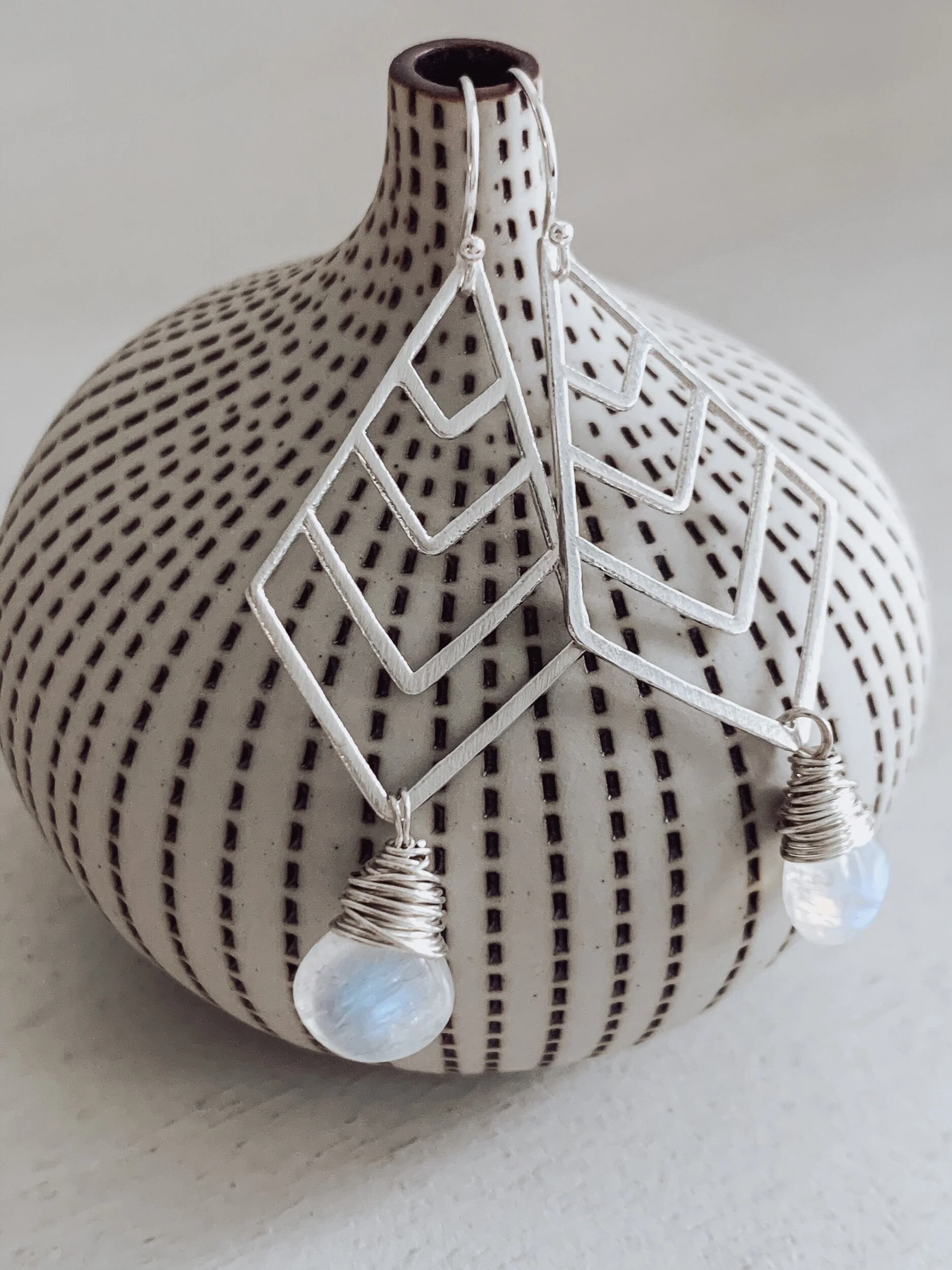 rainbow moonstone geometric earrings