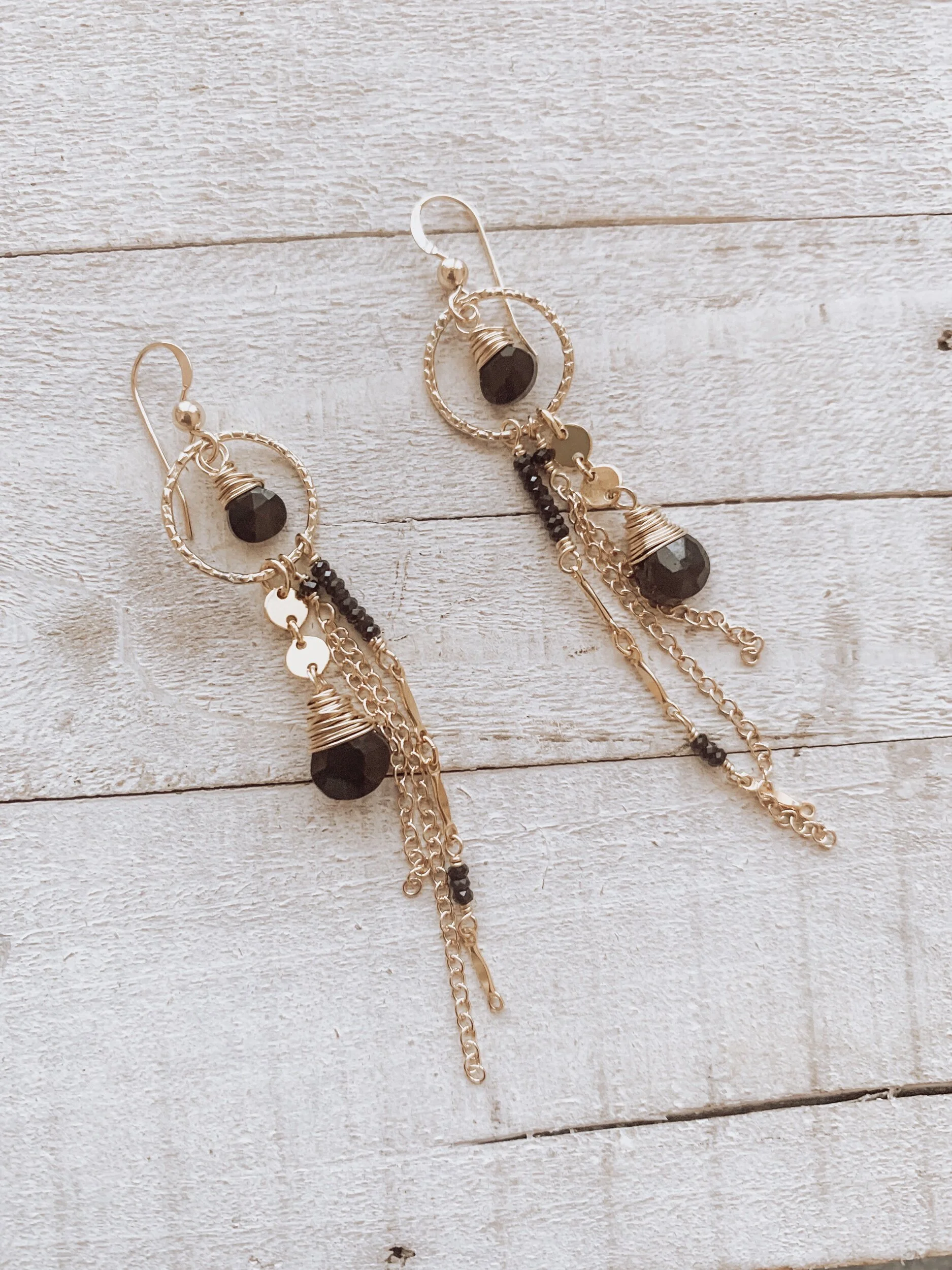 long black spinel stone earrings