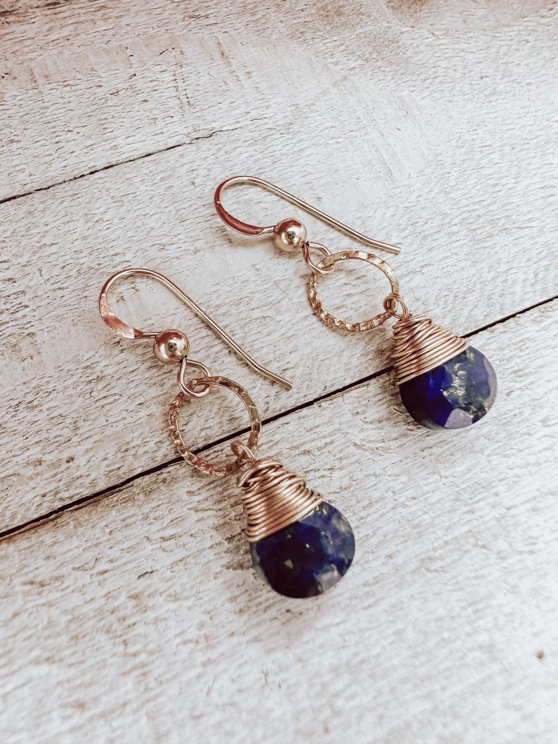 lapis lazuli short gemstone earrings in gold