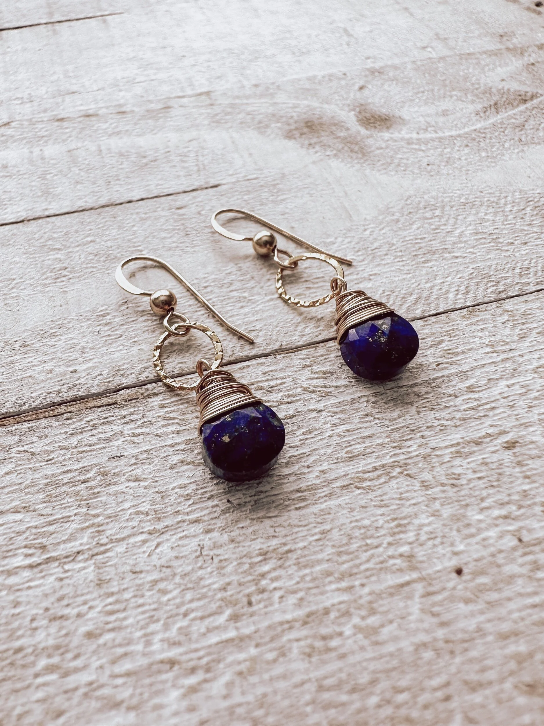 blue and gold gemstone earrings