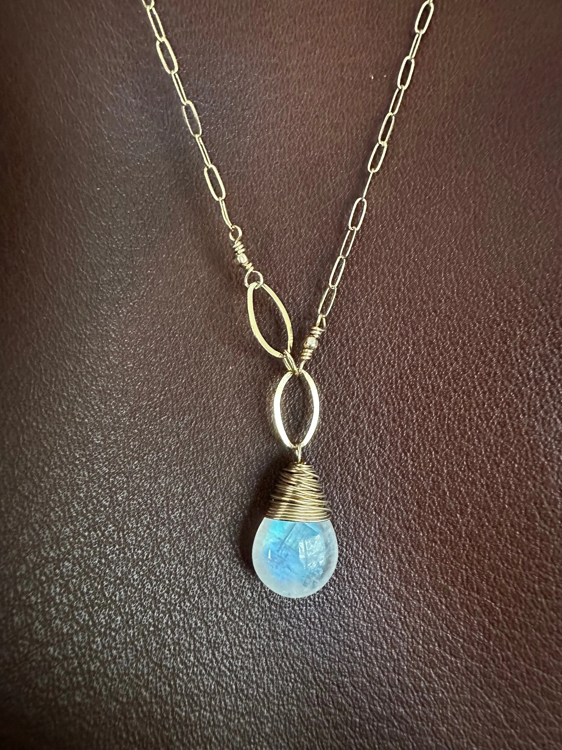 rainbow moonstone gold layering necklace