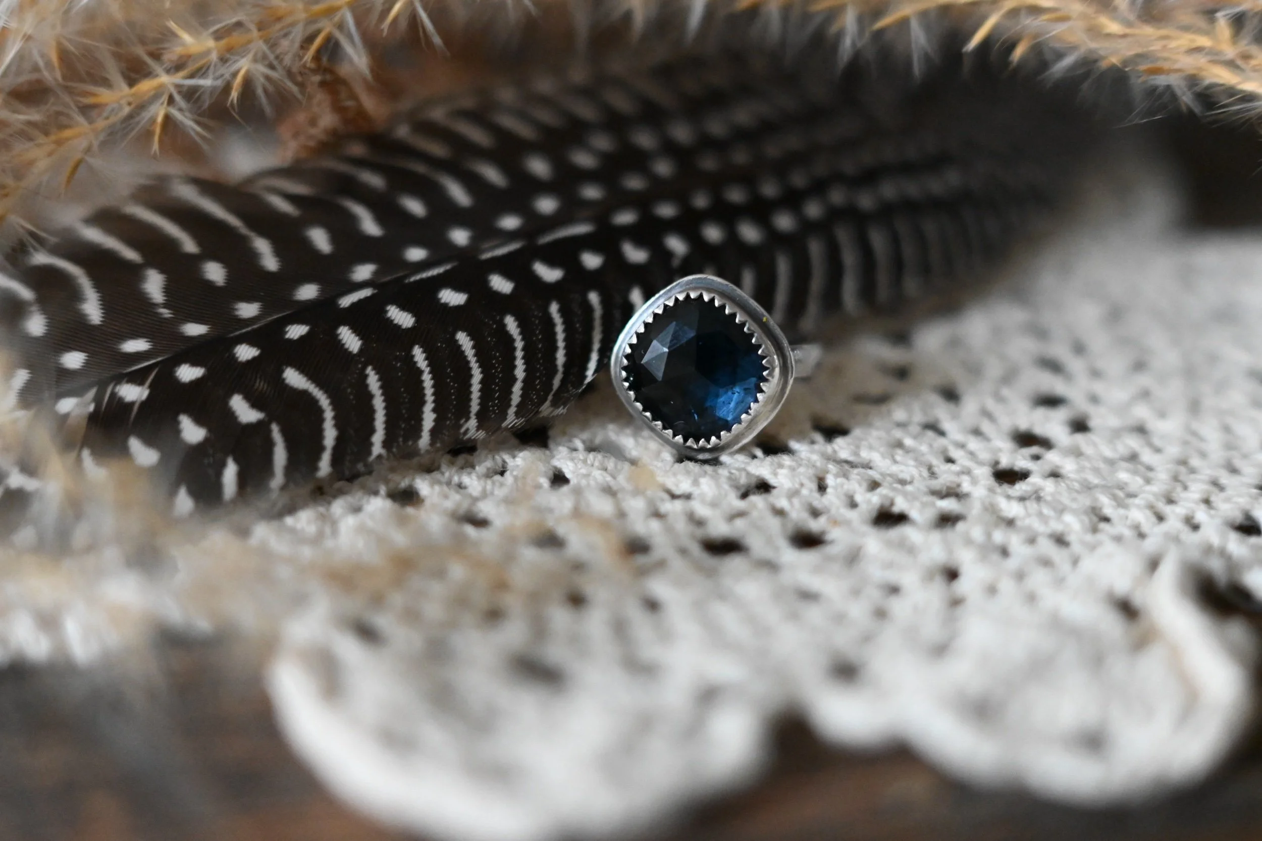 blue tourmaline gemstone handmade silver ring