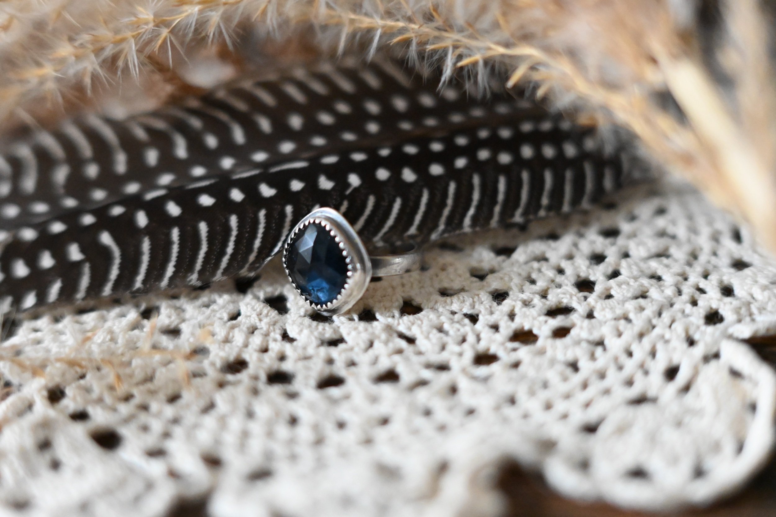 elegant handmade blue stone ring