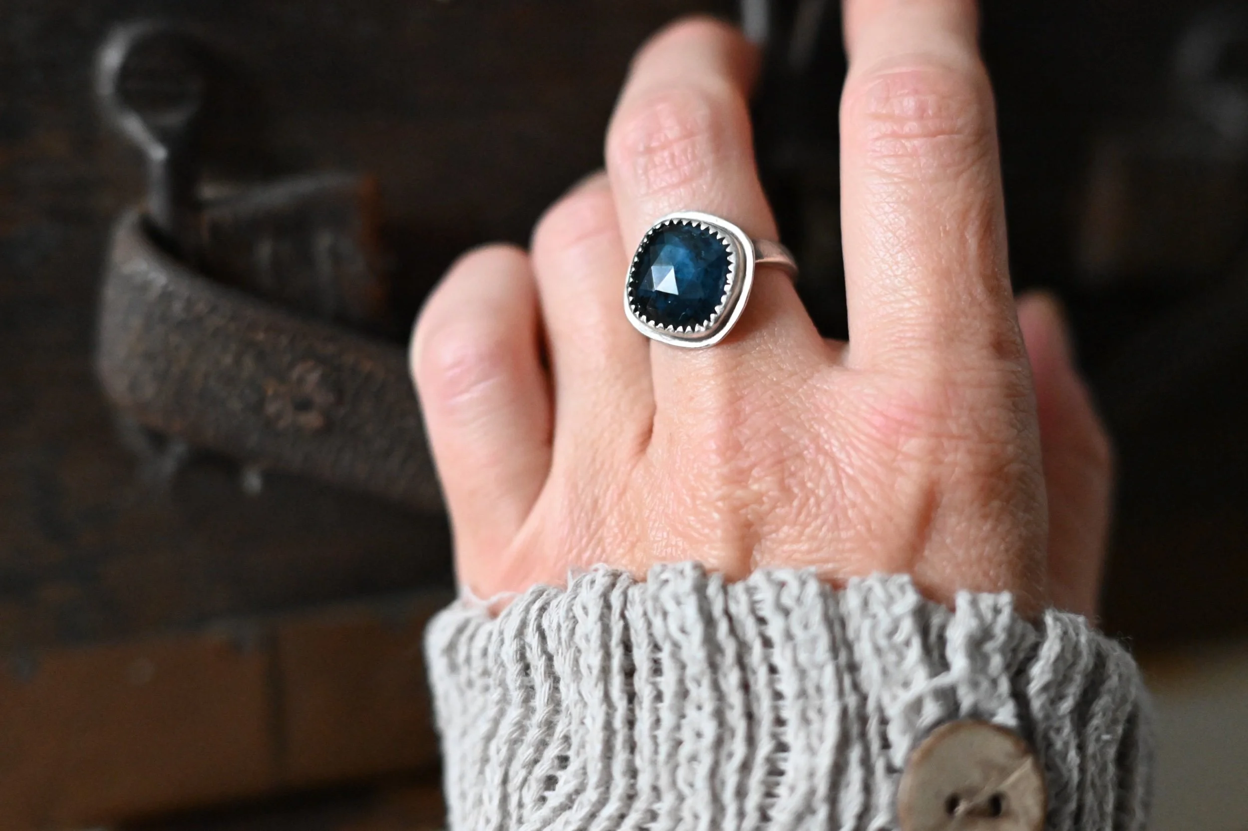 bezel set tourmaline sterling silver ring