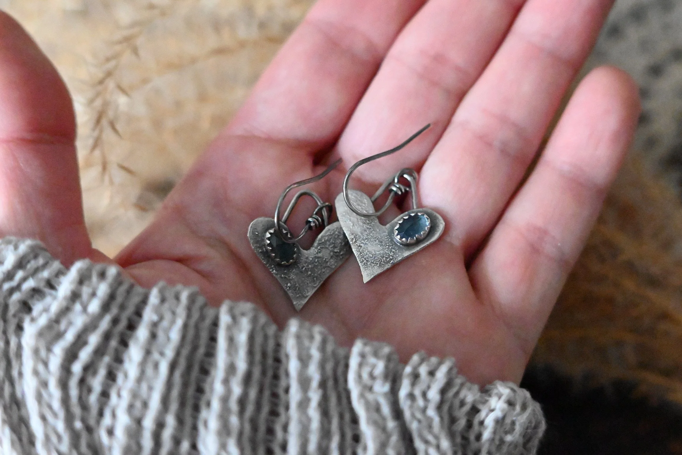 sterling silver aquamarine heart earrings