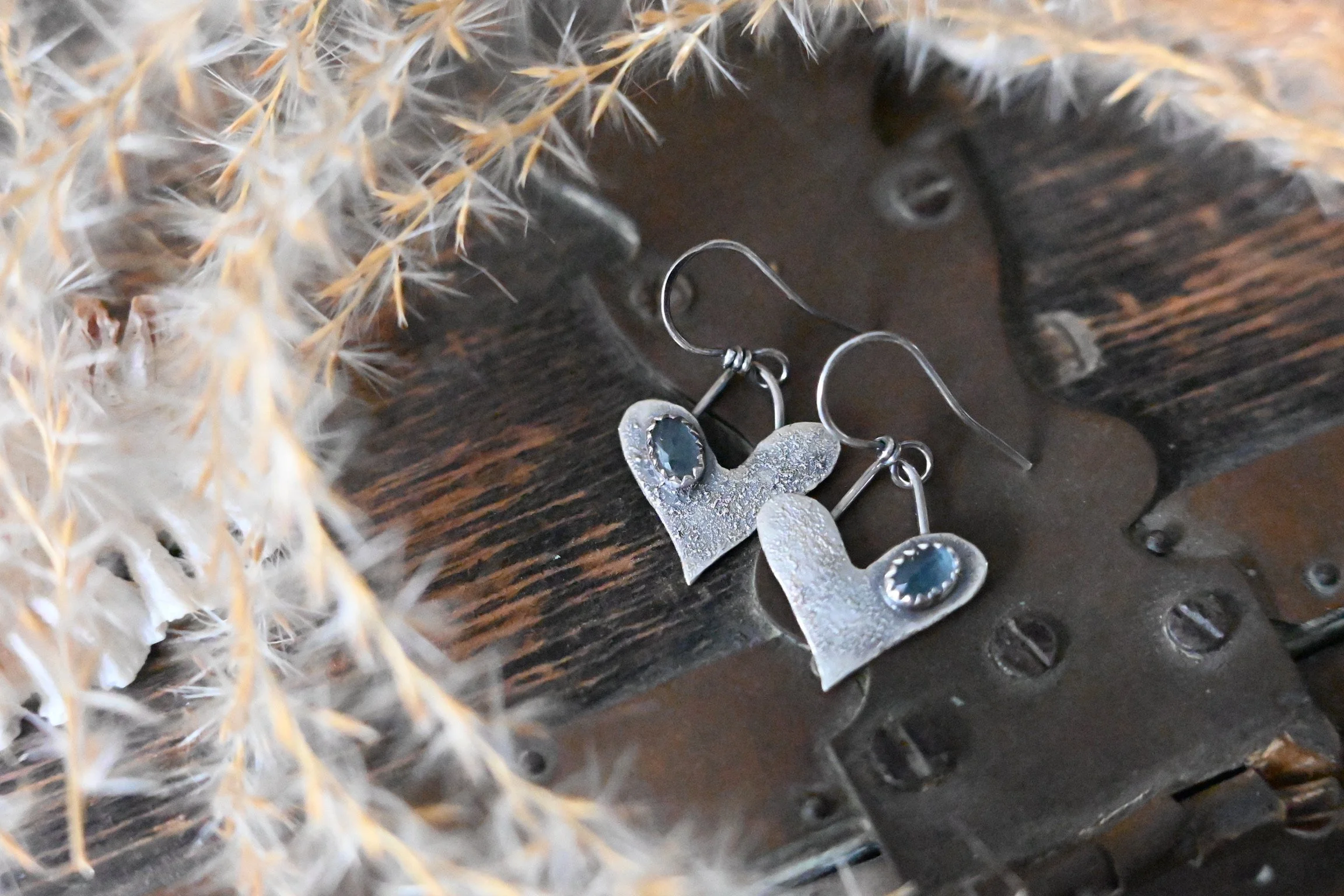 rustic mini heart earrings