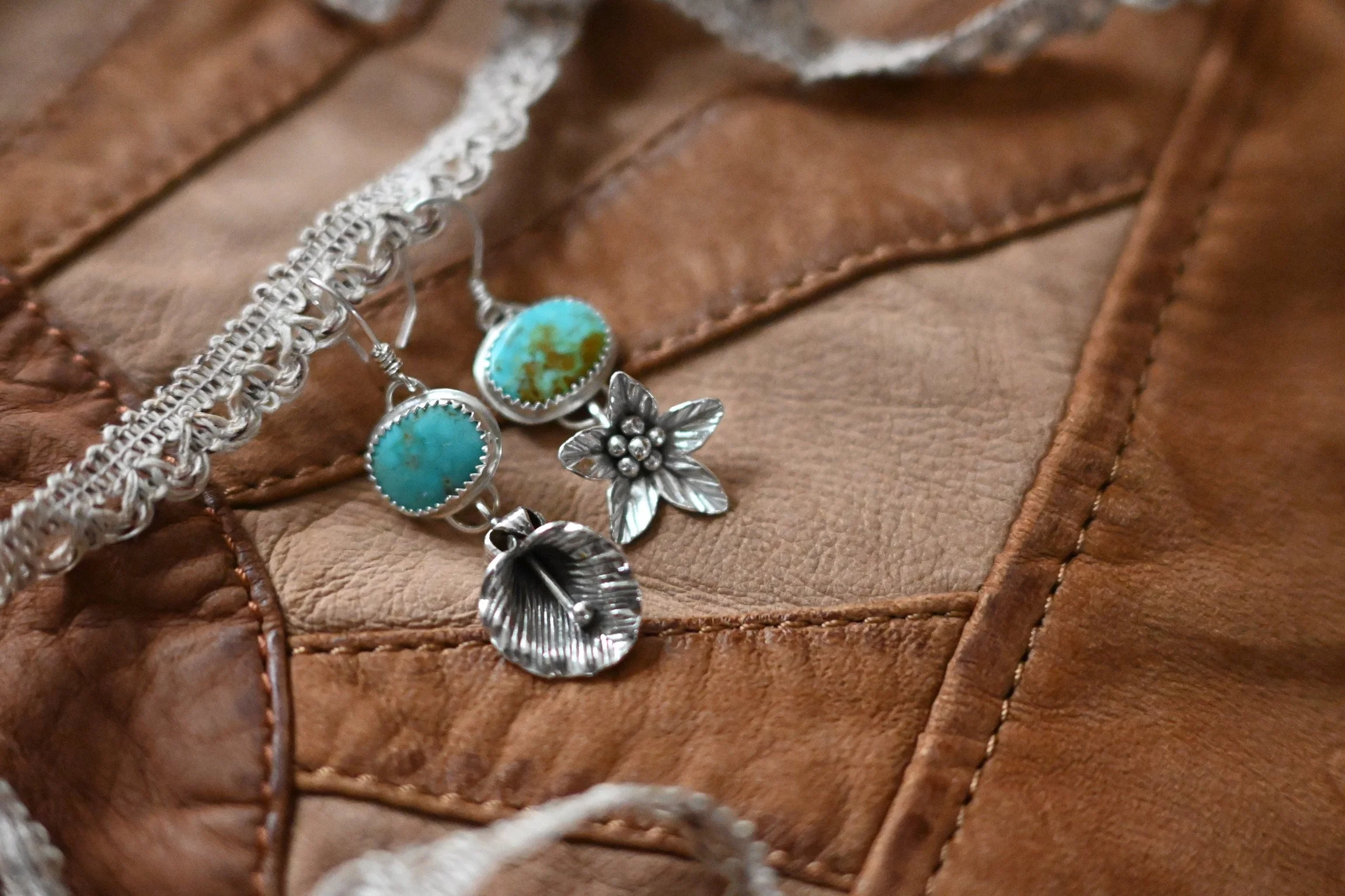 natural turquoise bezel set earrings