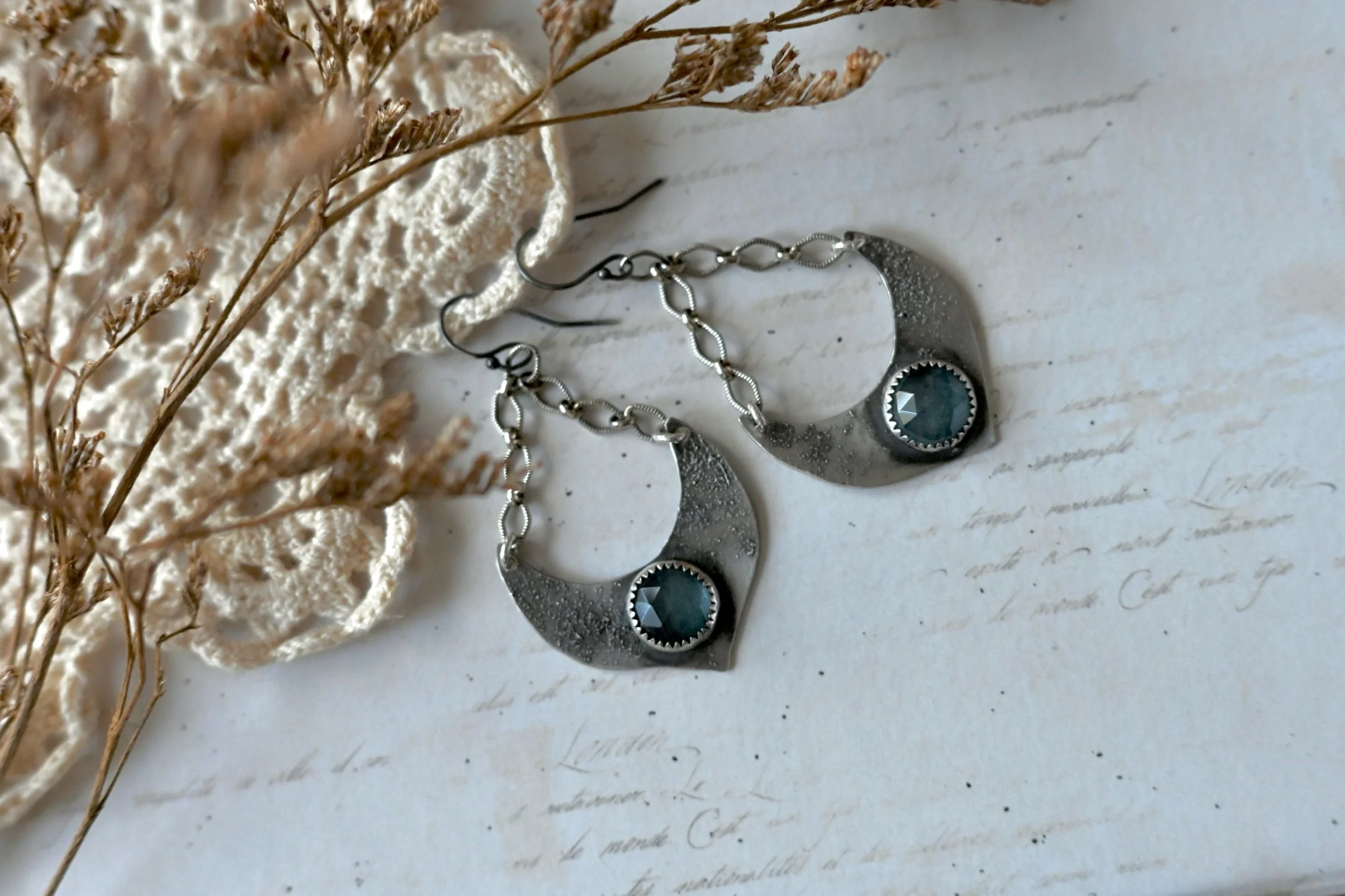 metalwork aquamarine sterling silver earrings