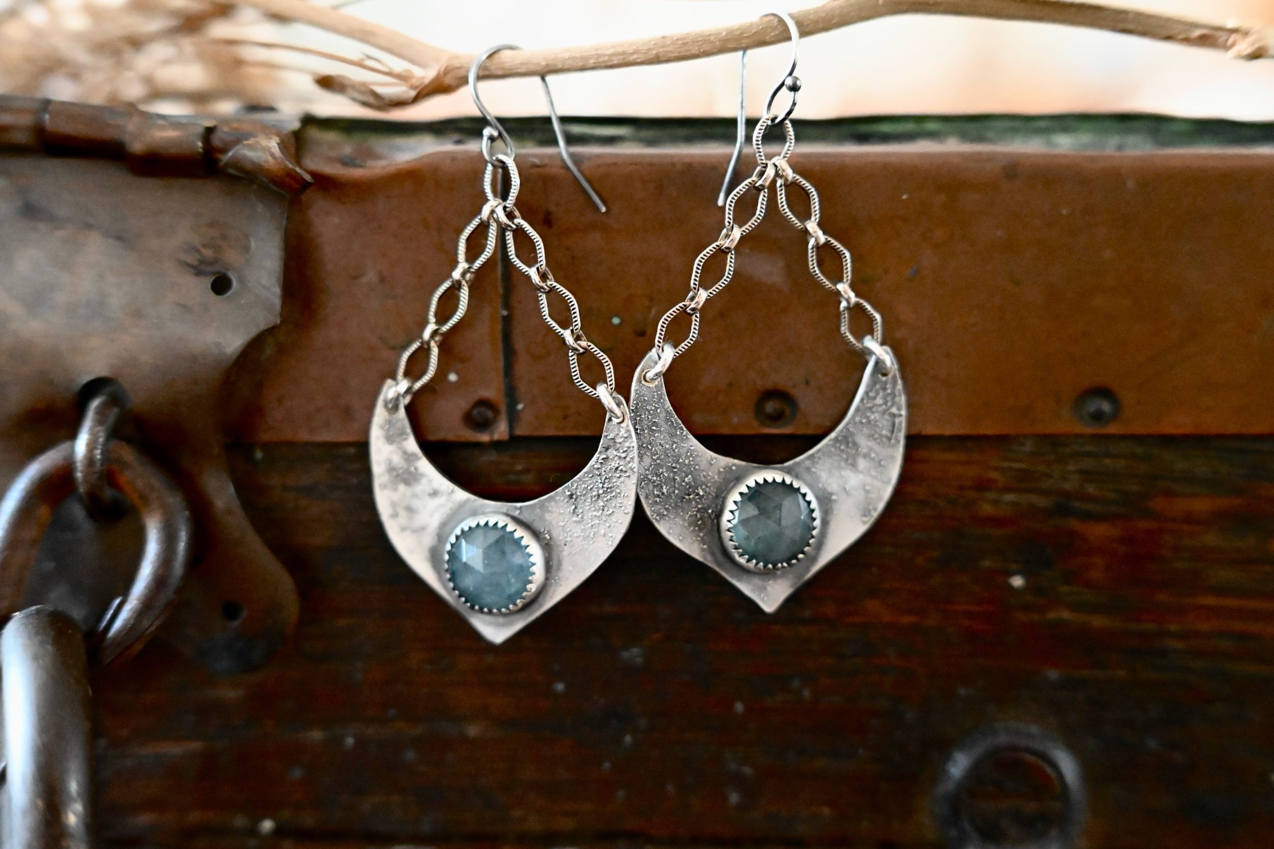 textured gemstone dangle earrings
