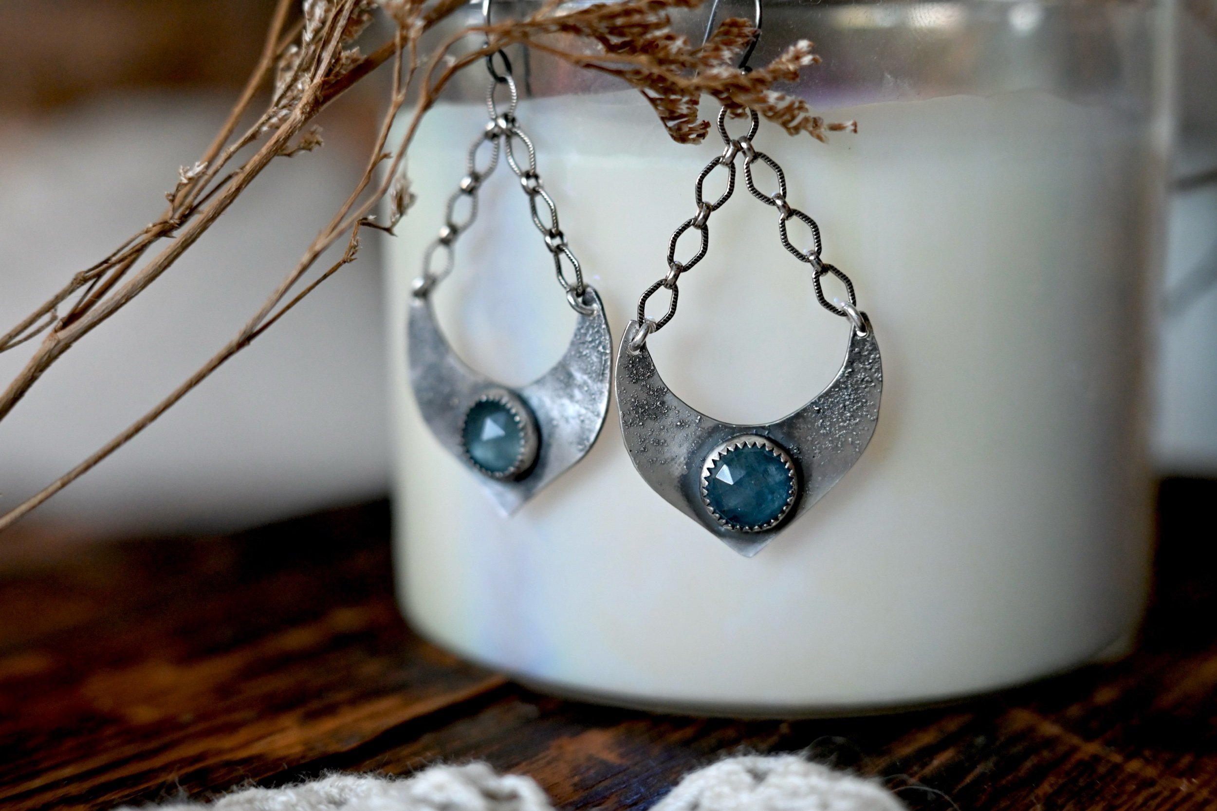 rustic sterling silver shield earrings