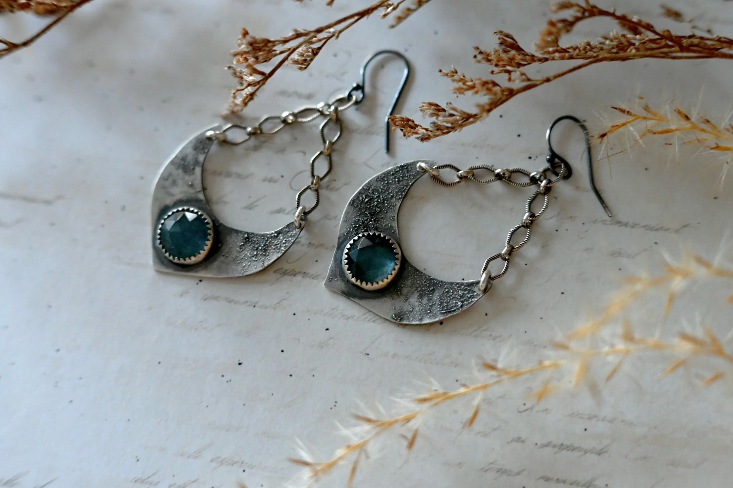 moss aquamarine gemstone earrings