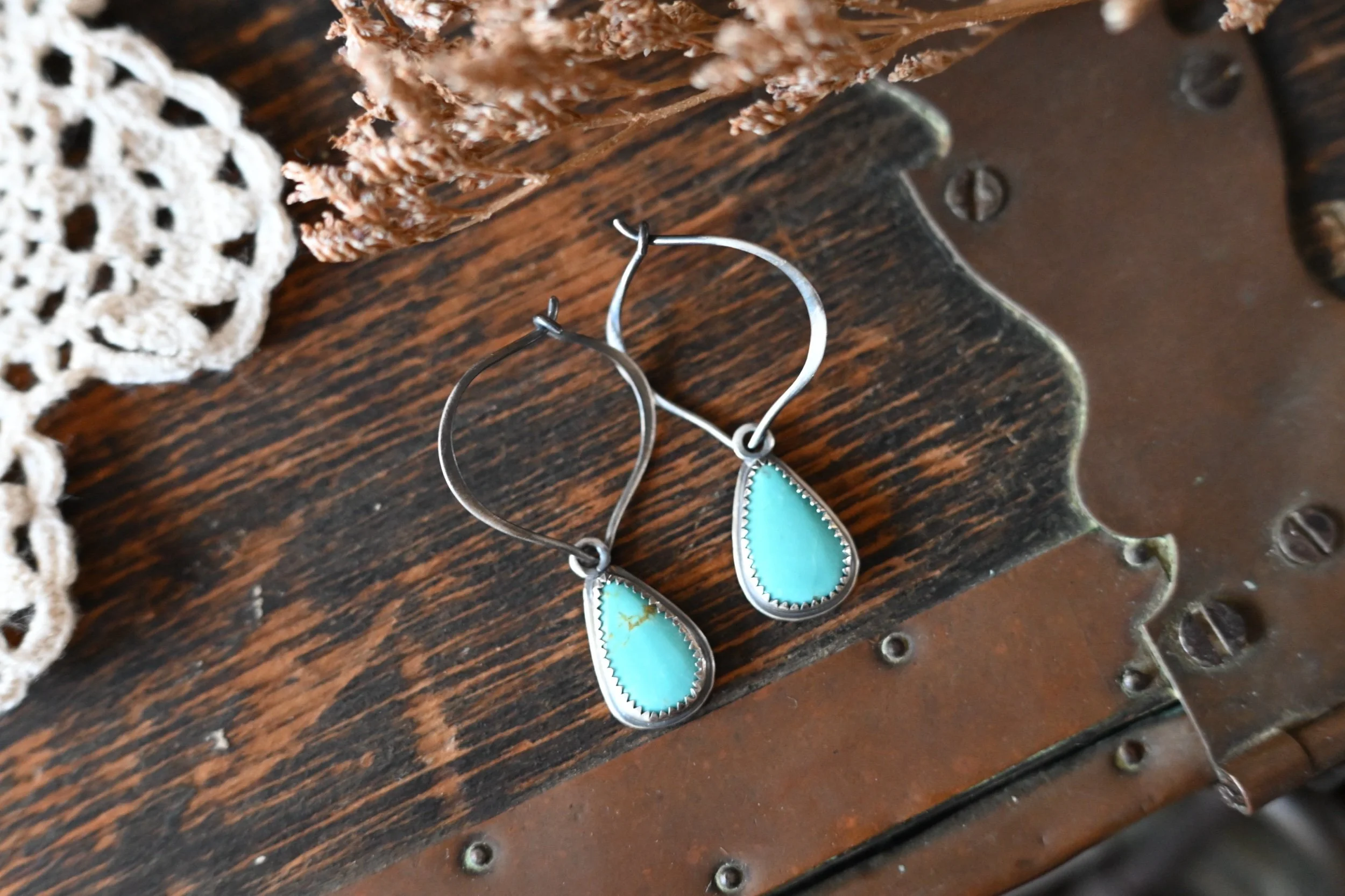 boho metalwork turquoise earrings