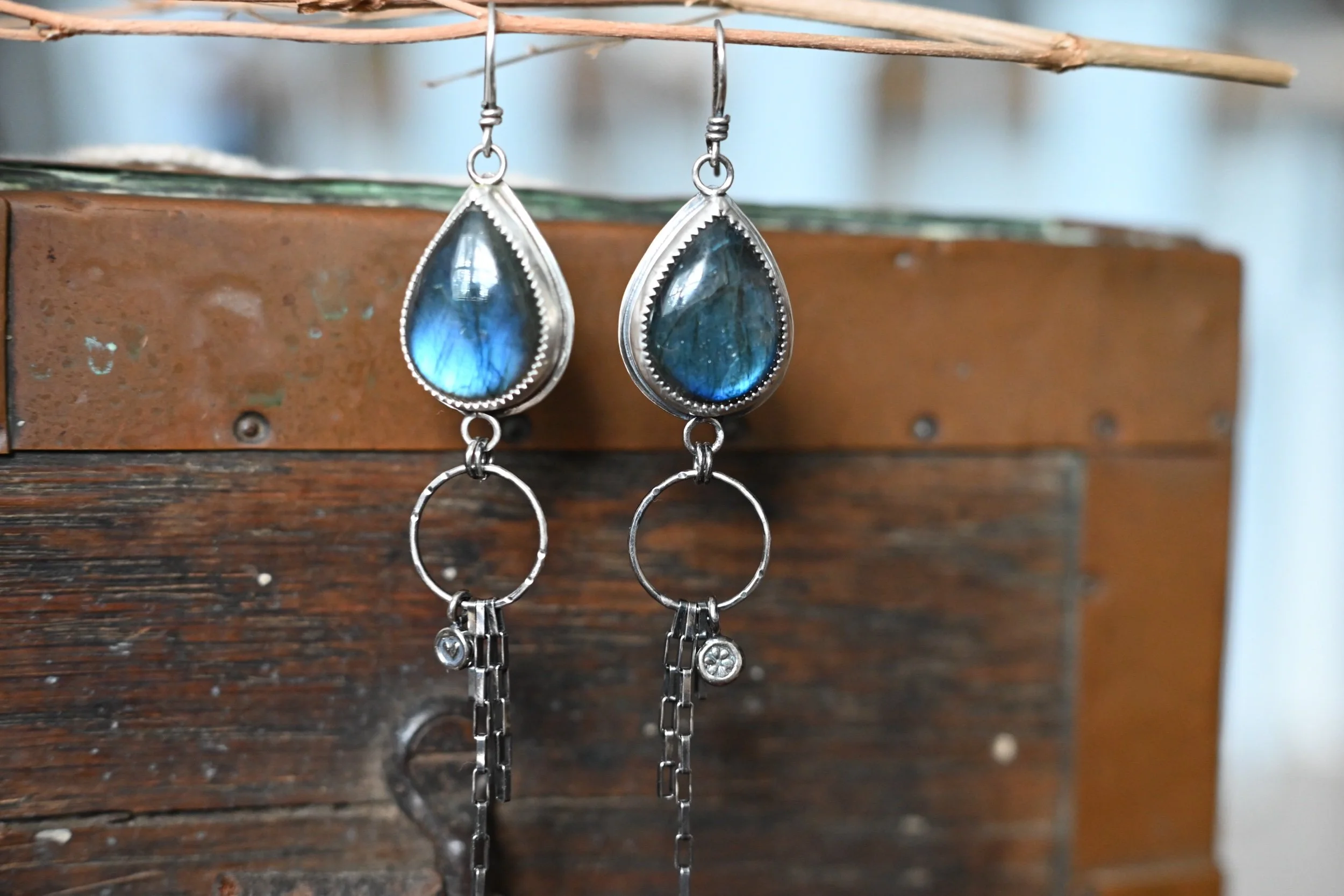 metalwork sterling silver labradorite earrings