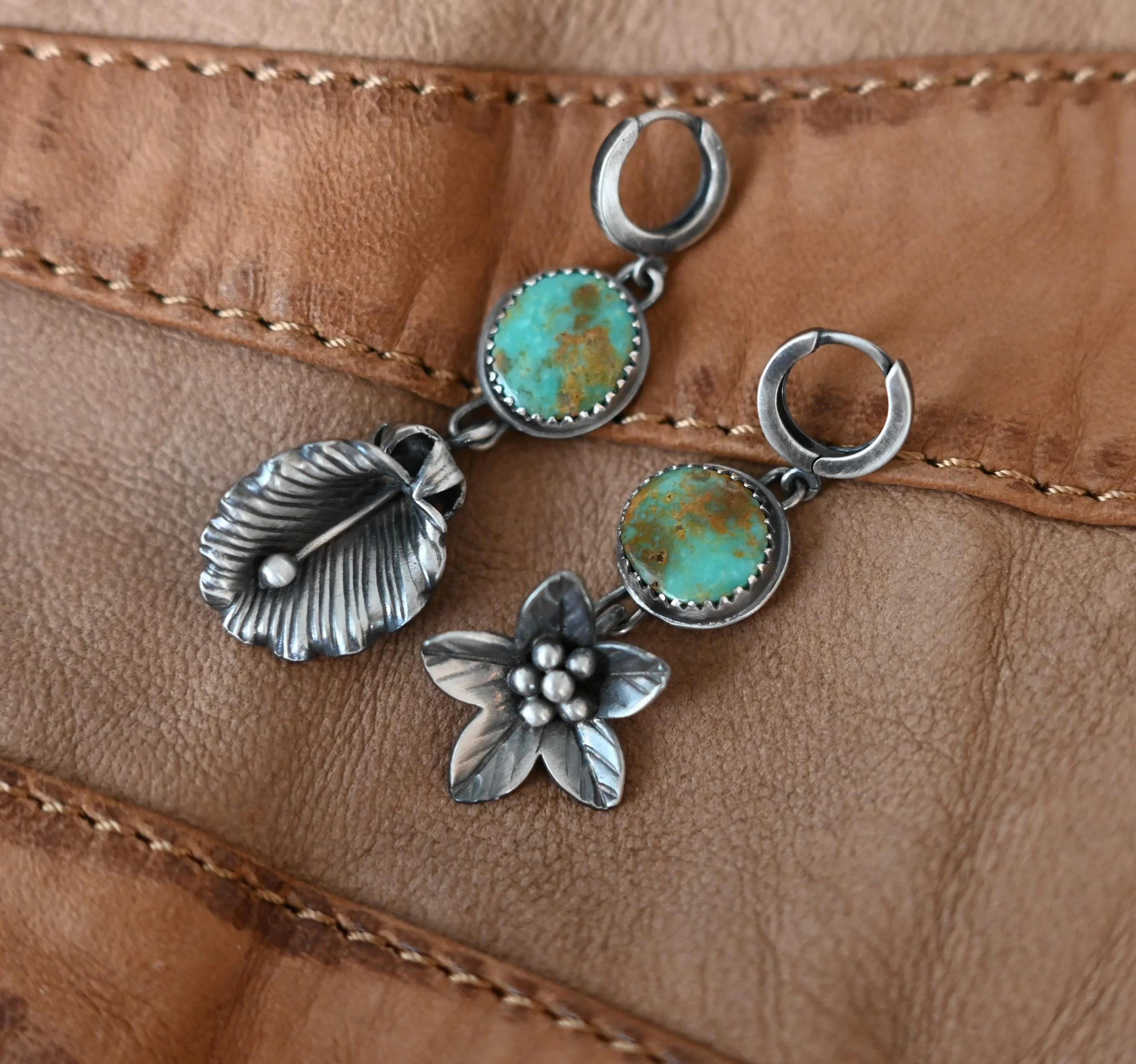 Just listed these earrings on the site. 
If you&rsquo;d like to shop in person, I will be at the Frederick Art Festival this coming weekend. I&rsquo;ll be along the river walk. #artfestivals #turquoisejewelry #jewelryartists #bohojewelry #asymmetrica