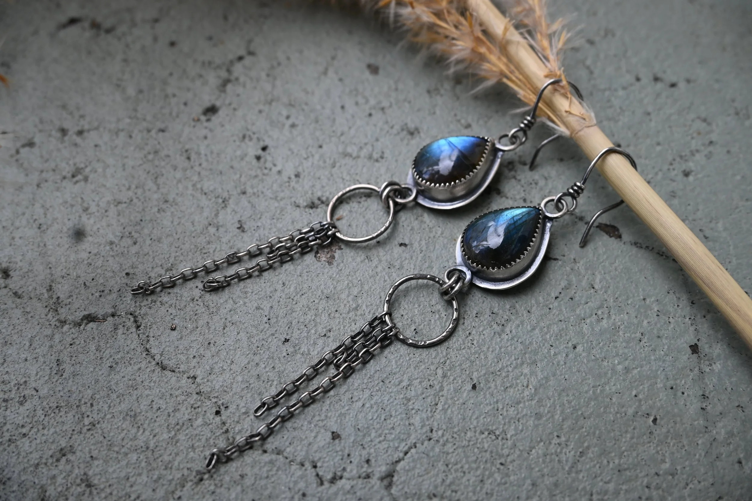 gemstone labradorite long earrings